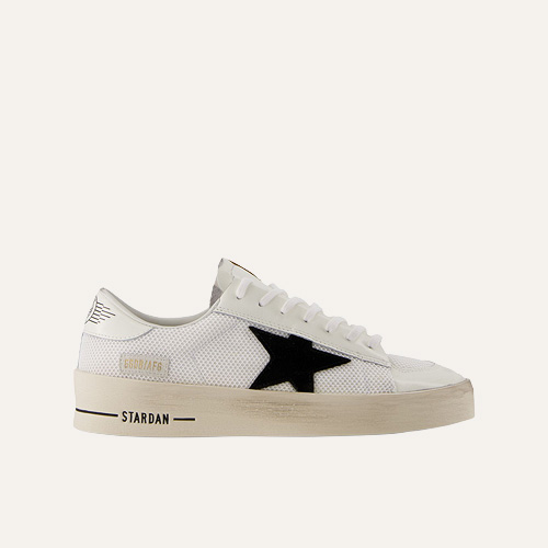 sneaker, white, mesh, star accent, platform sole