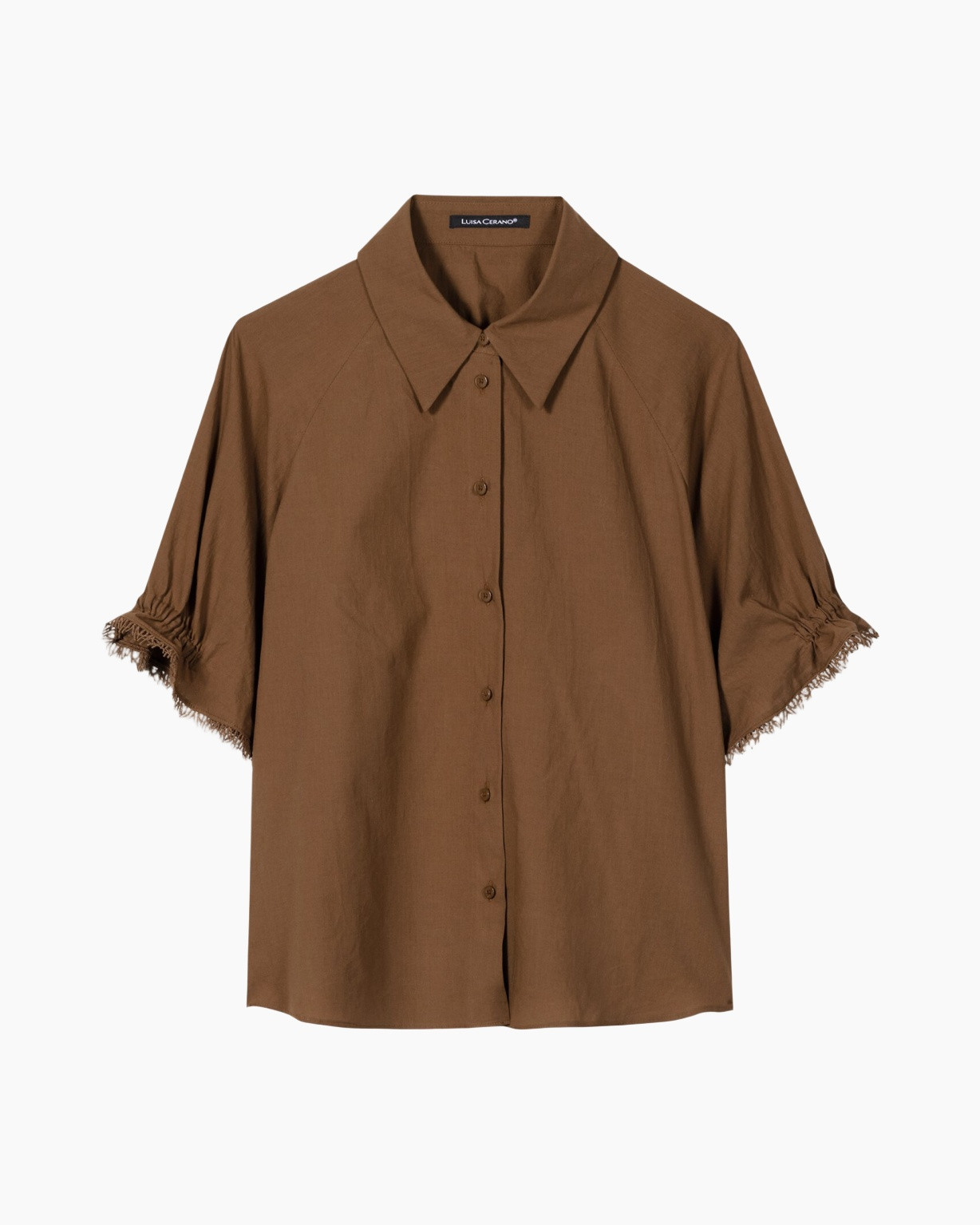 shirt, button-down, brown, short-sleeve, collar