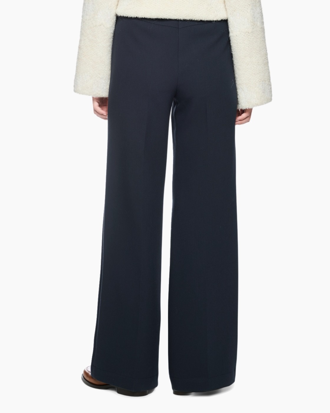 trousers, wide-leg, navy, stretch, solid