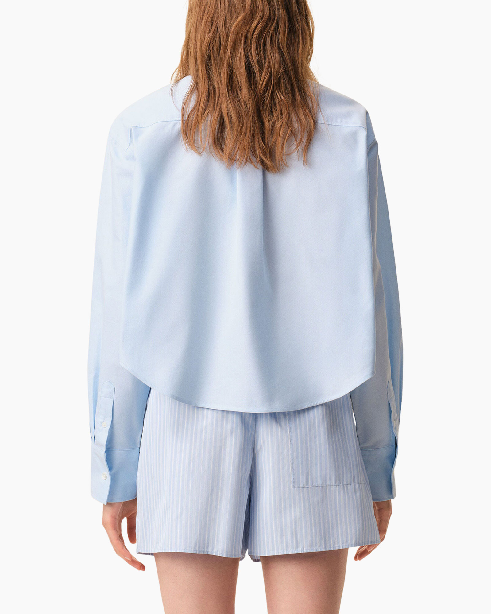 shirt, women, light blue, loose fit, collarless