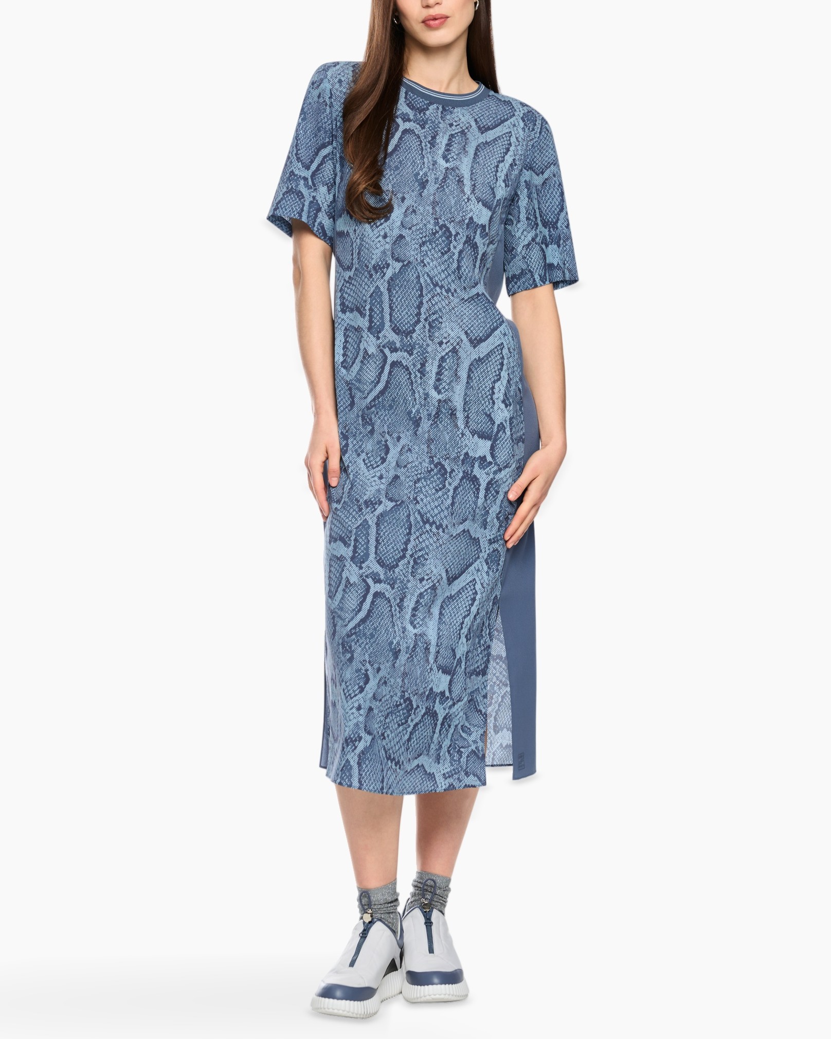 dresses, midi dress, snake print, short sleeve, side slit