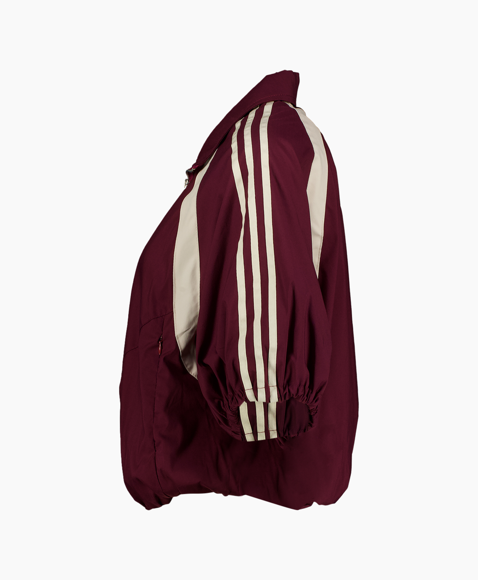 jacket, windbreaker, maroon, beige stripes, athletic