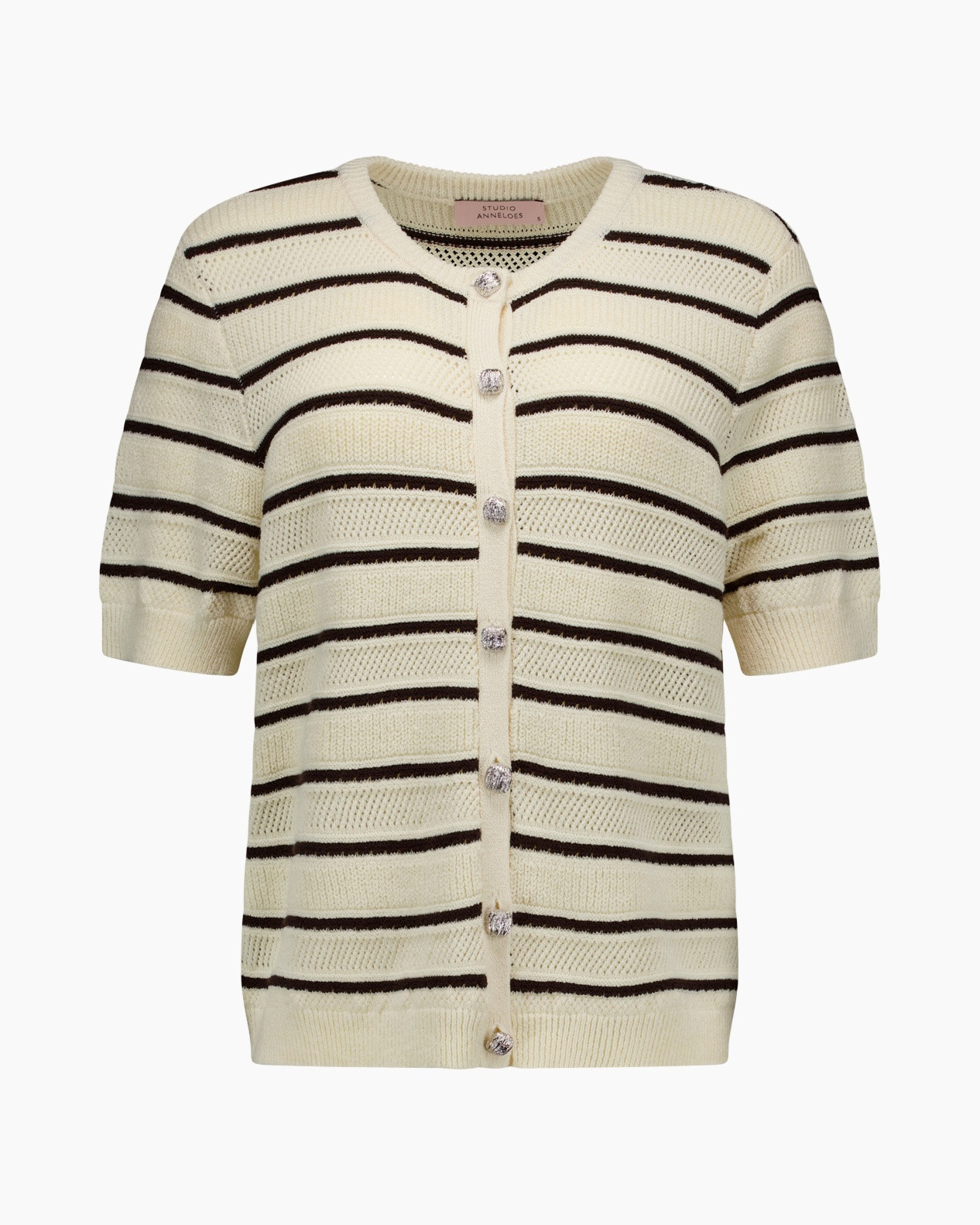 cardigan, striped, knit, short-sleeve, button-up