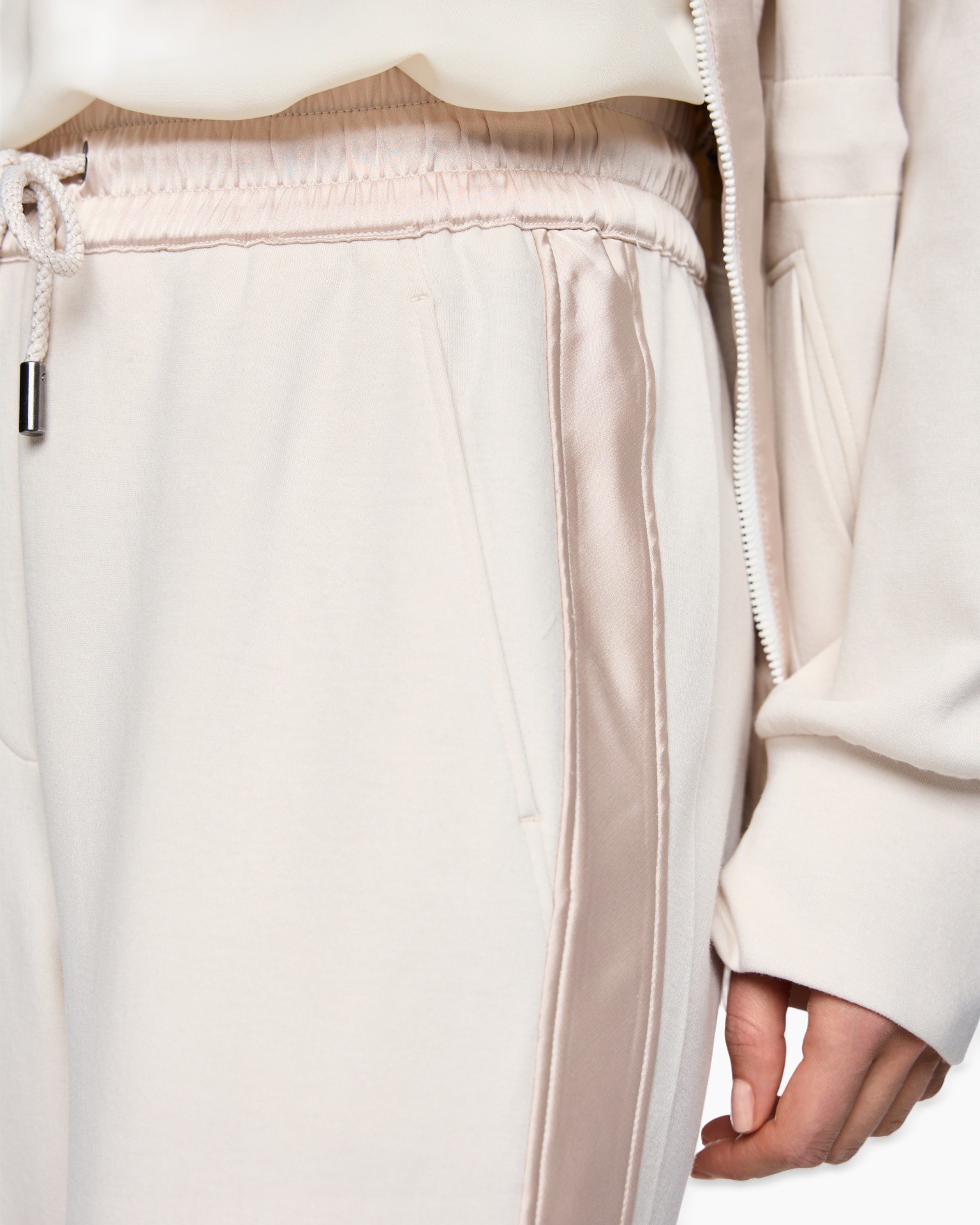 sweatpants, drawstring, elastic waist, side stripe, beige