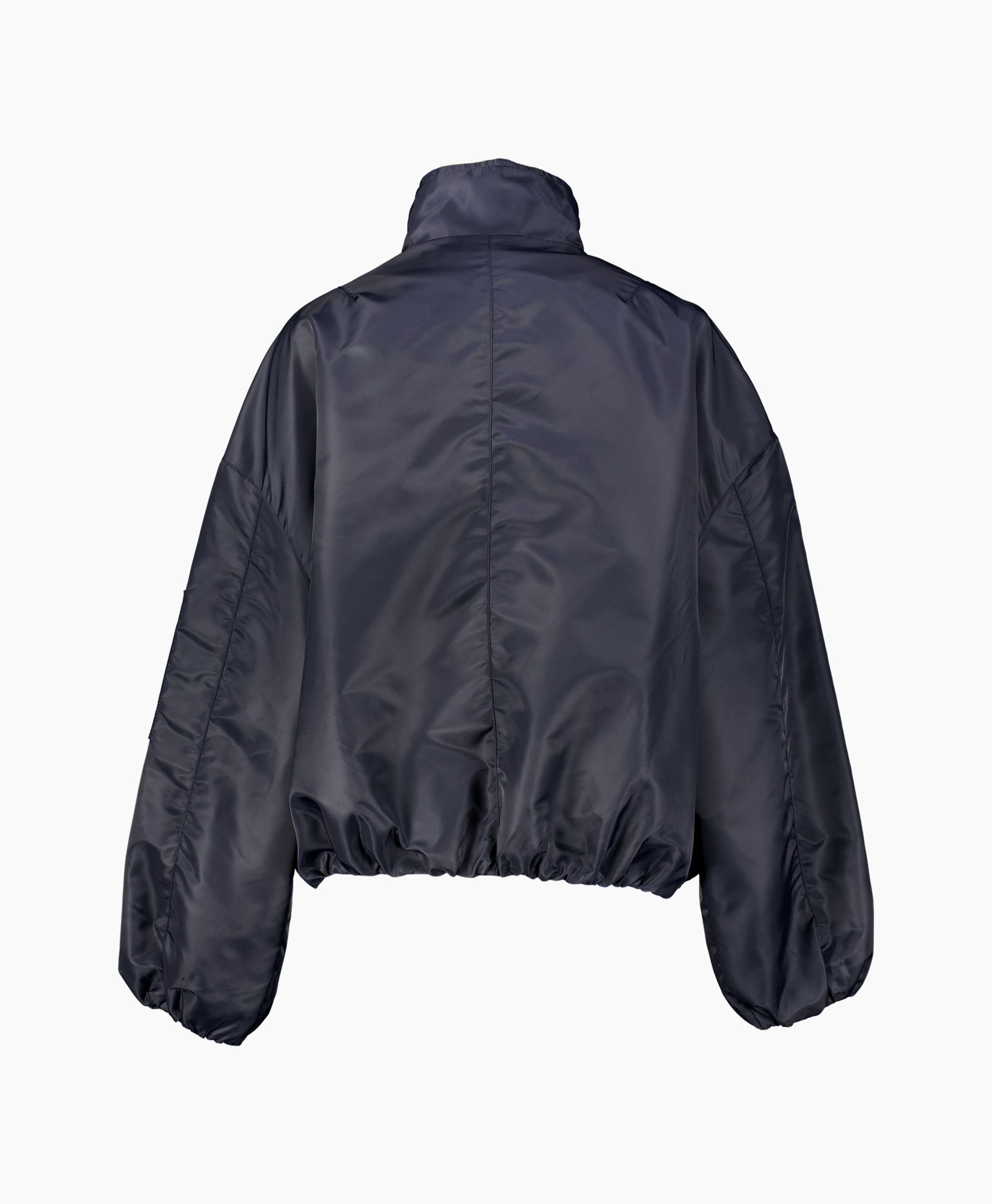 jacket, puffer, back, dark blue, oversized sleeves
