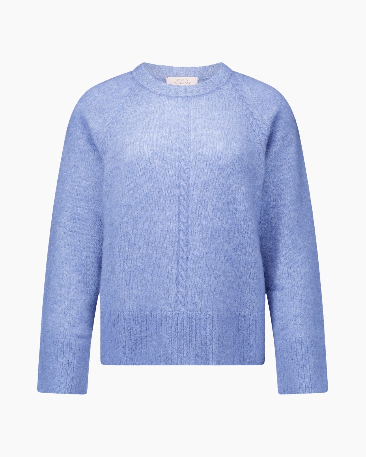 pullover, knit, crewneck, blue, cable-knit