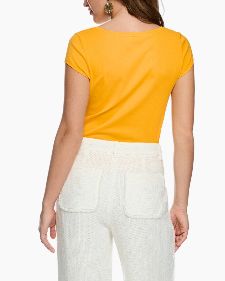 t-shirt, orange, short-sleeve, solid, pants