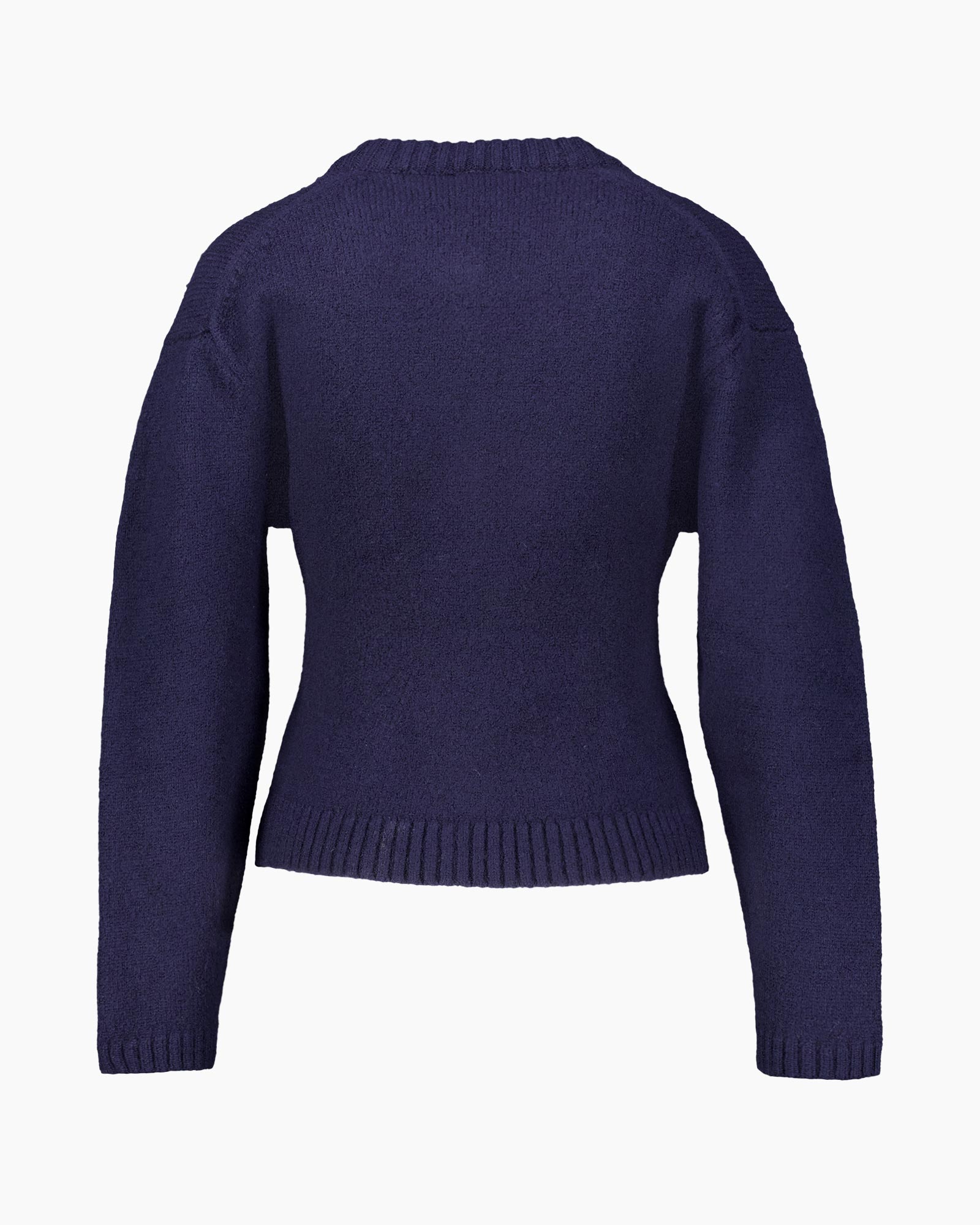 knit sweater, crew neck, long sleeves, navy color, ribbed hem