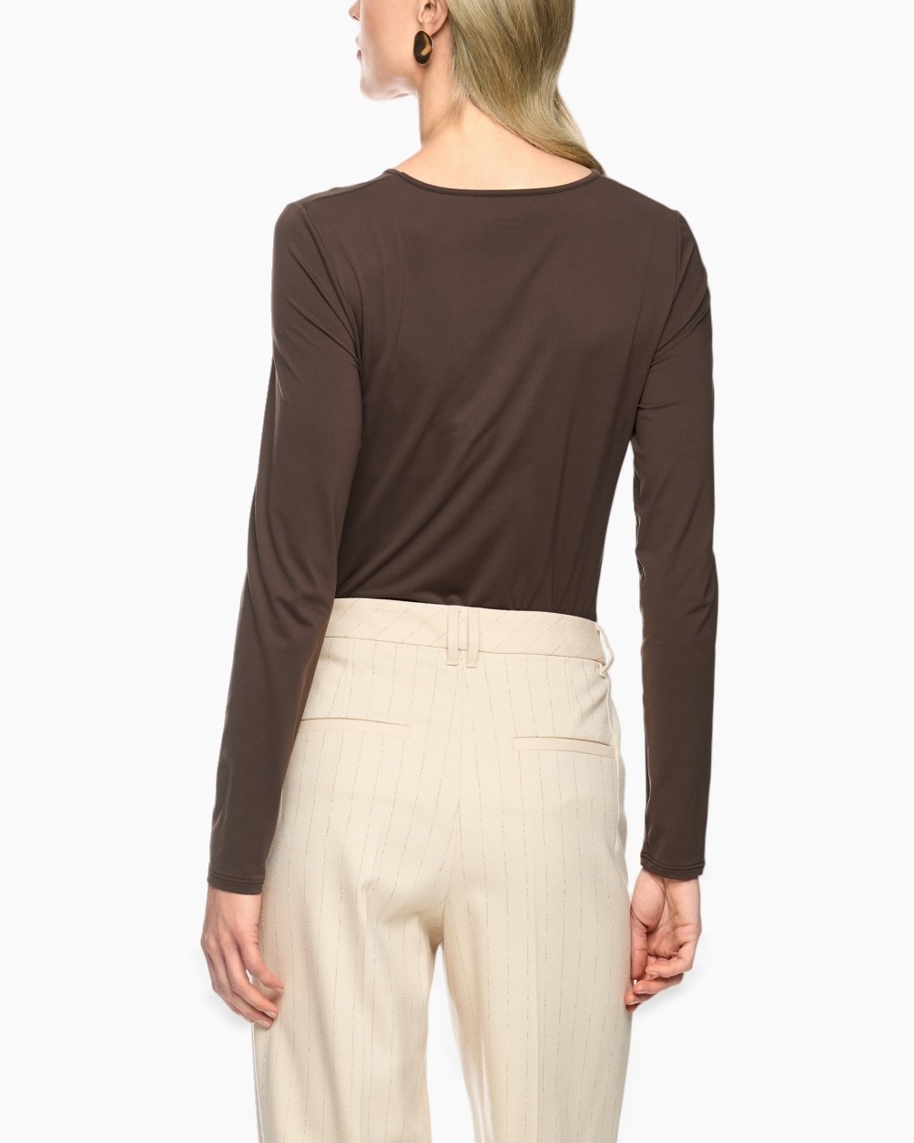 longsleeve, v-neck, ruched, brown, top