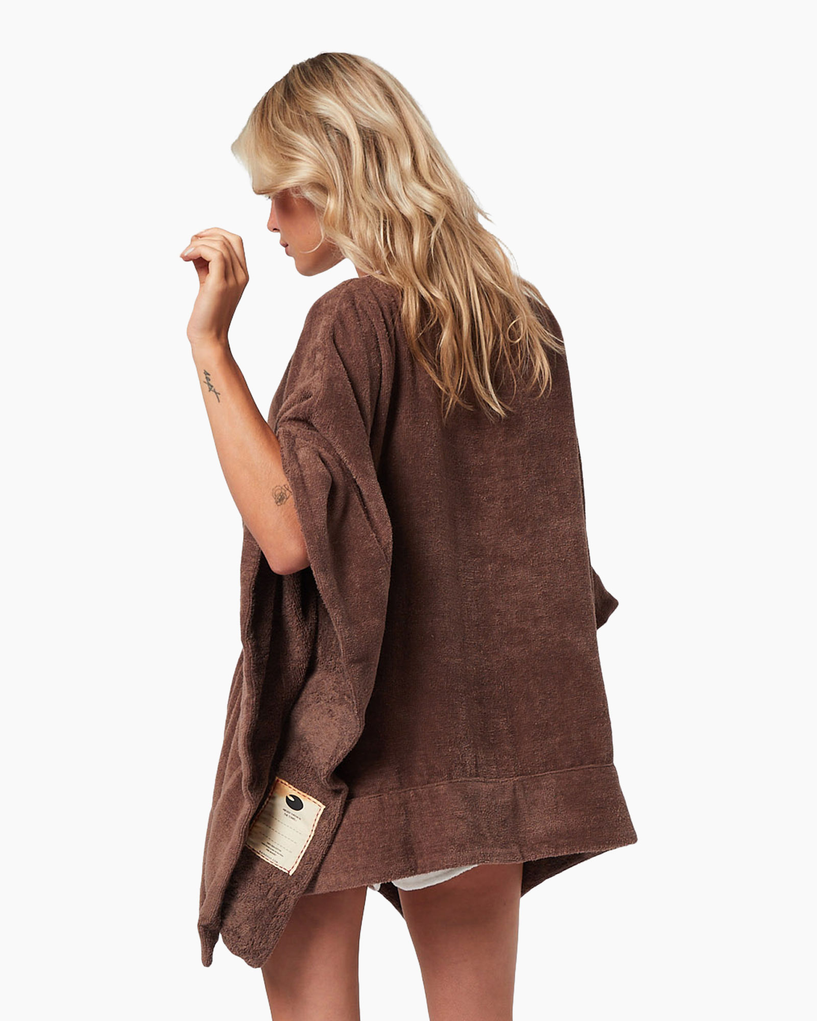 poncho, brown, towel-like, knit, short length