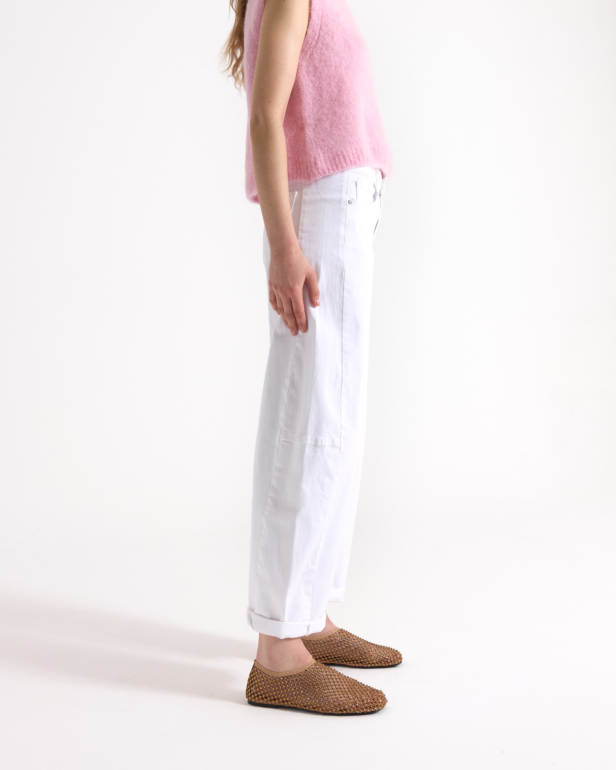 pink sweater, knit vest, sleeveless, fluffy texture, light pink