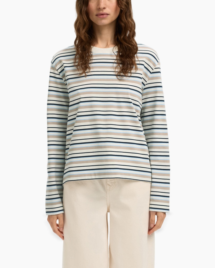 T-shirt Essential Ls Striped Boxy Tee No Blauw