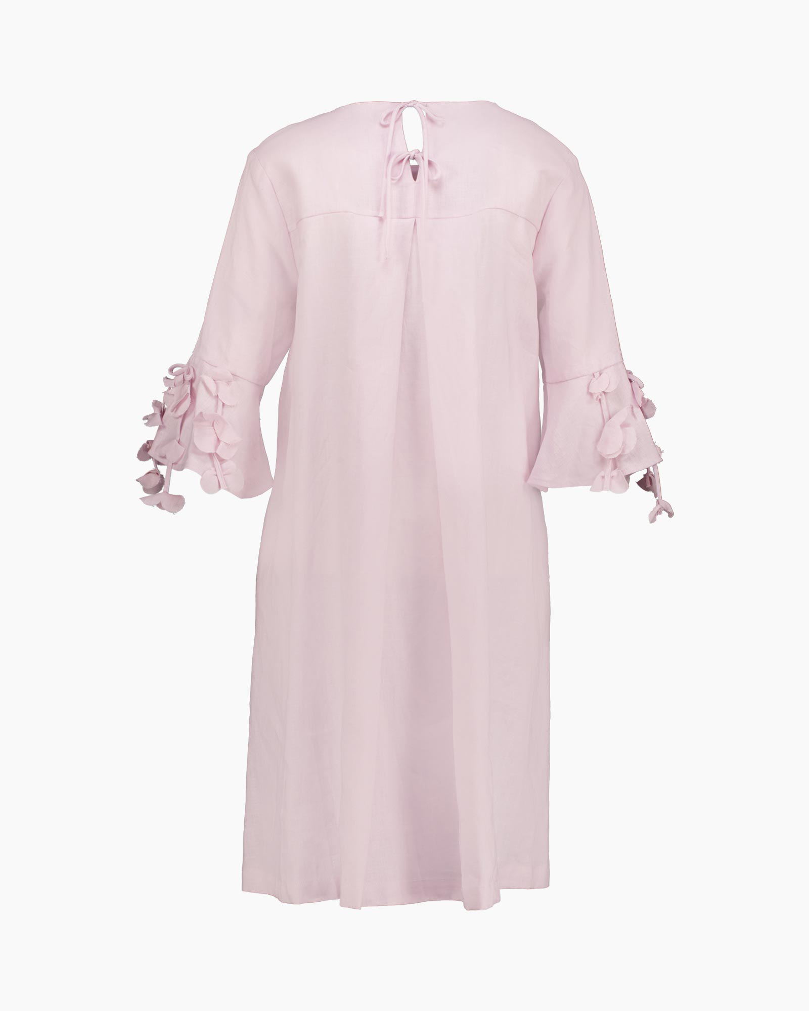 dress, linen, pink, knee-length, ruffle-sleeves