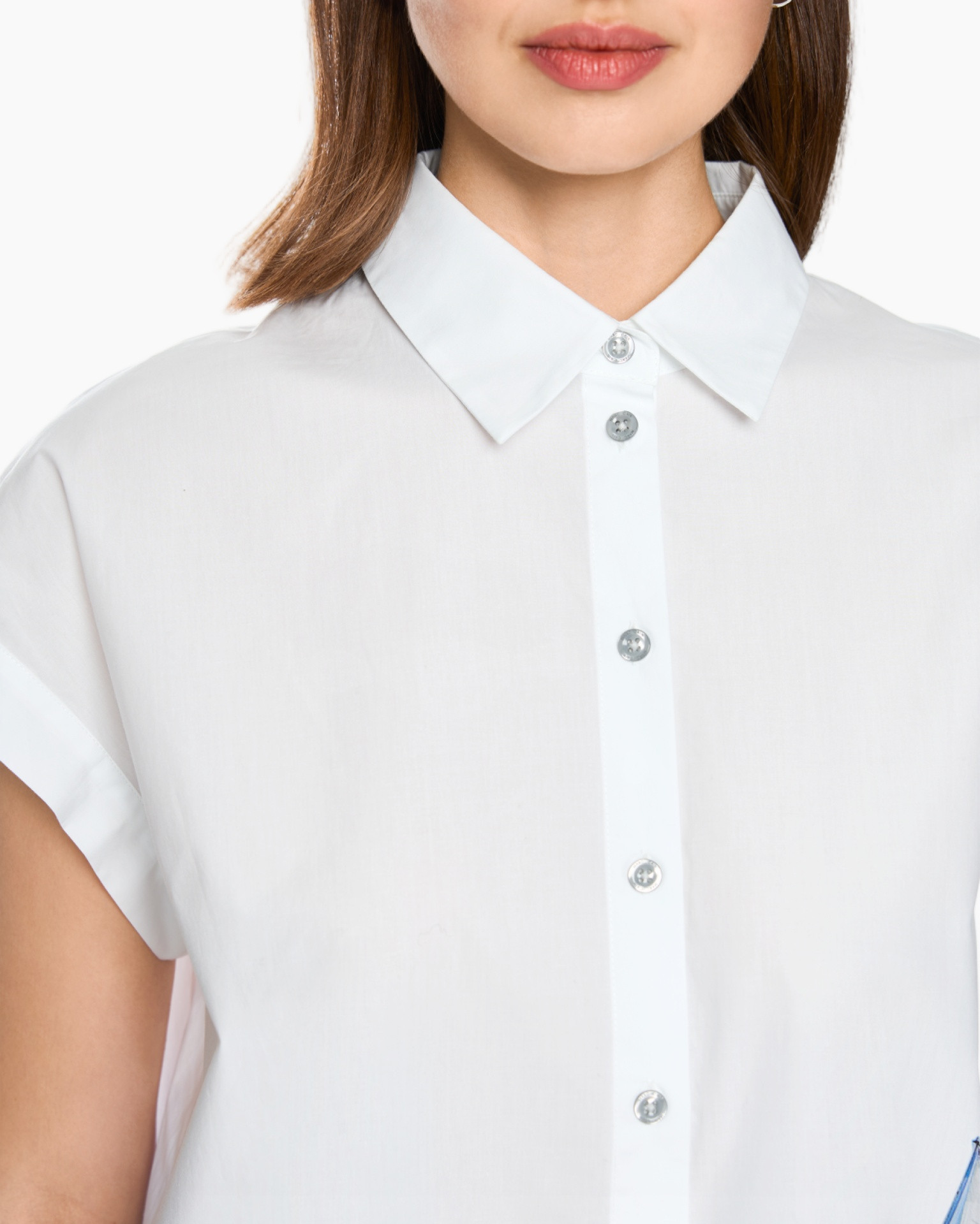white shirt, collared shirt, button-up, short sleeve, cotton fabric