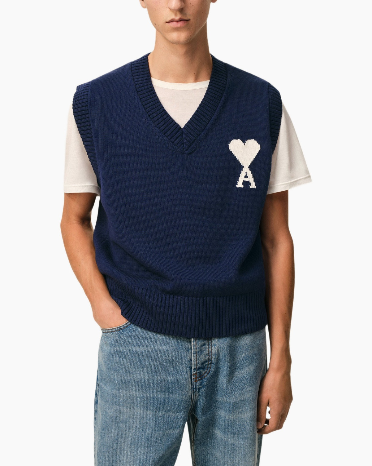 Vest, Jeans, Knitwear, Sweater, Person