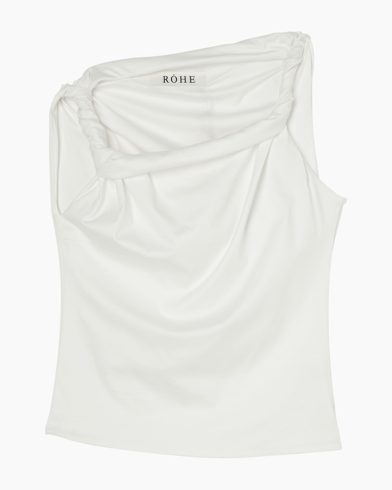 top, one-shoulder, white, knotted, sachet