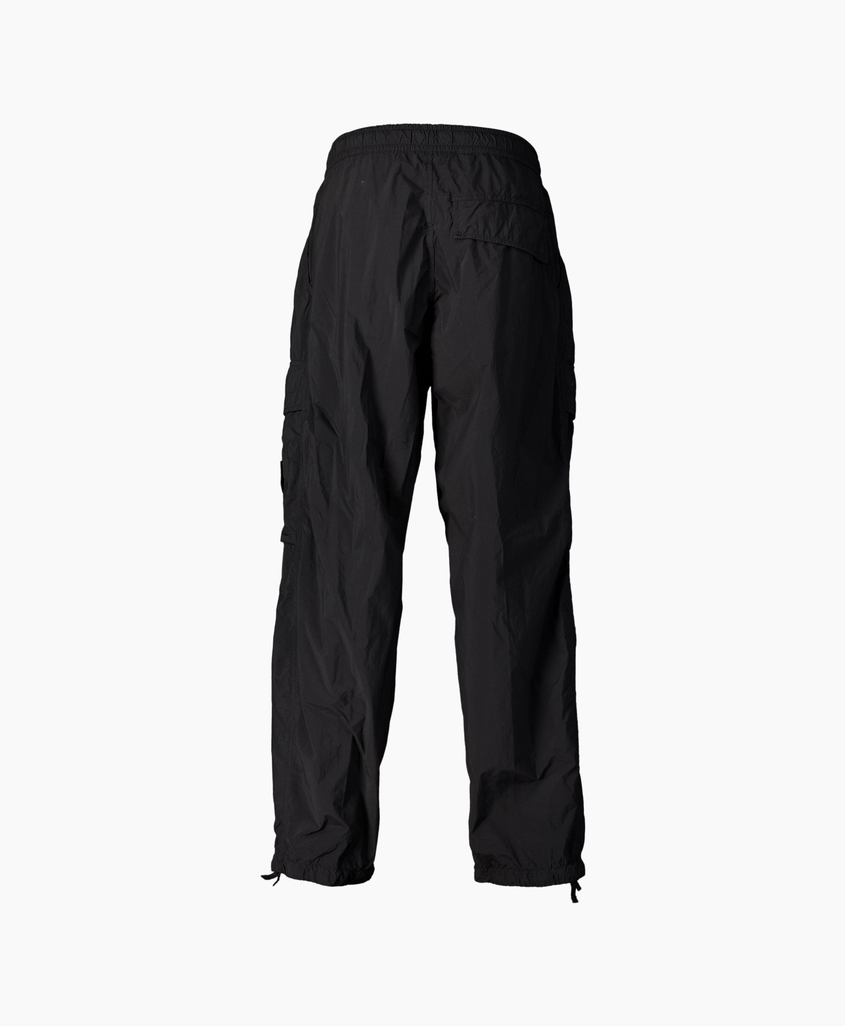 pants, cargo pants, drawstring, black, windbreaker material