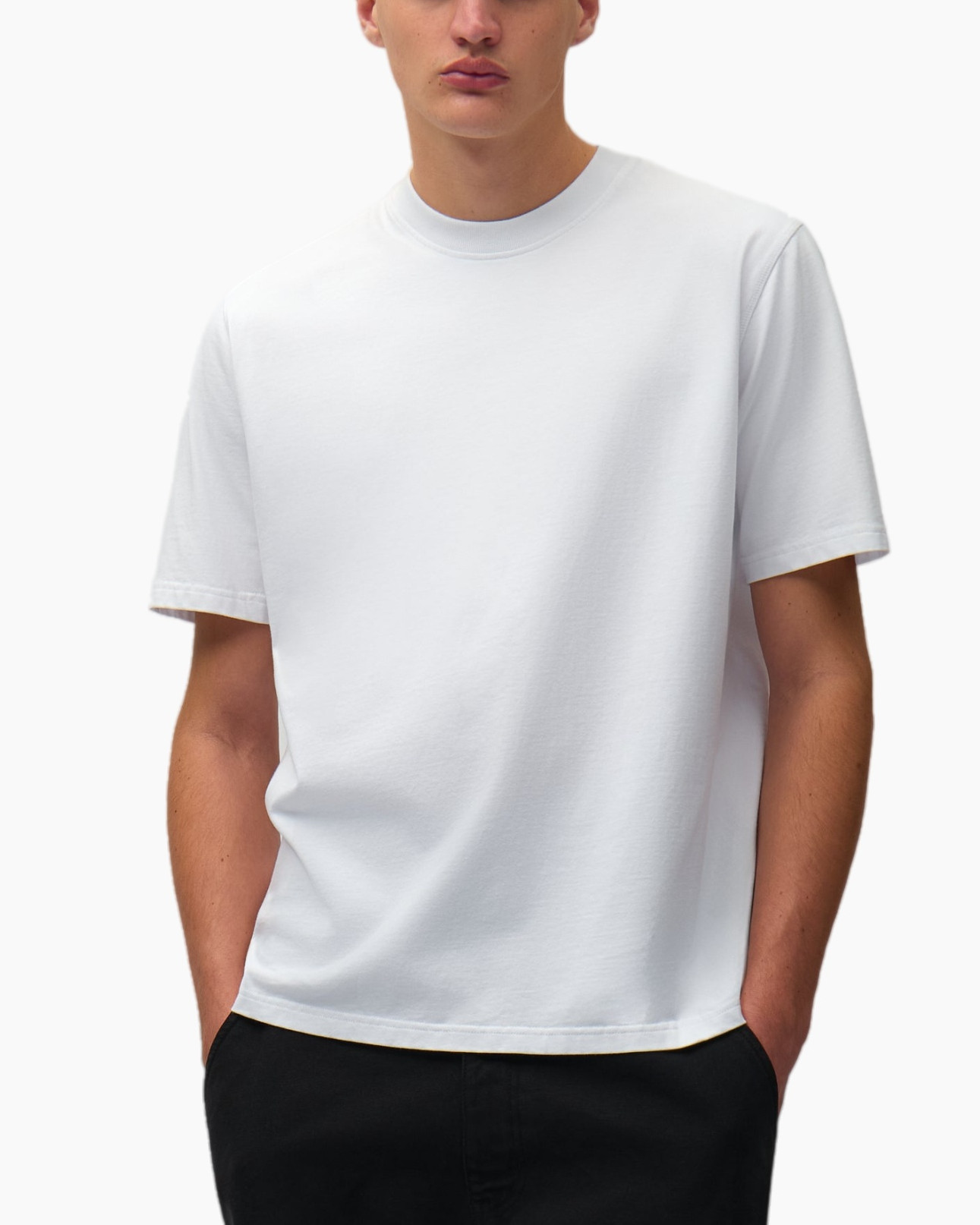 t-shirt, short-sleeve, crew neck, white, cotton
