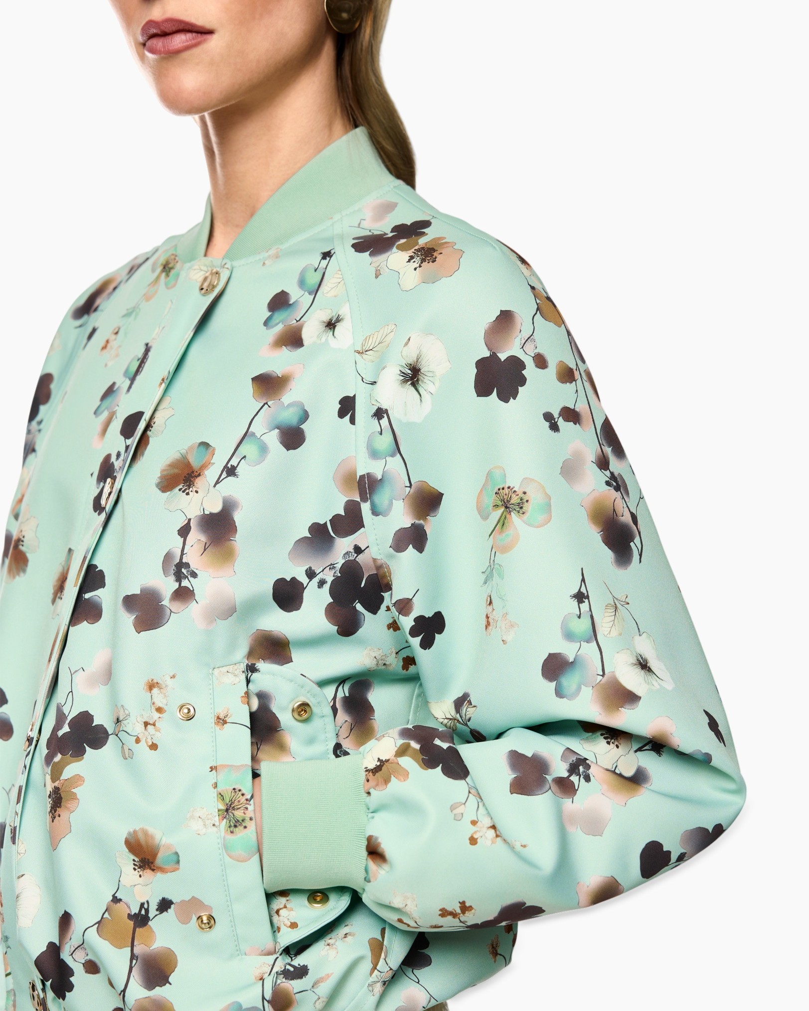 jacket, windbreaker, mint green, floral print, pocket