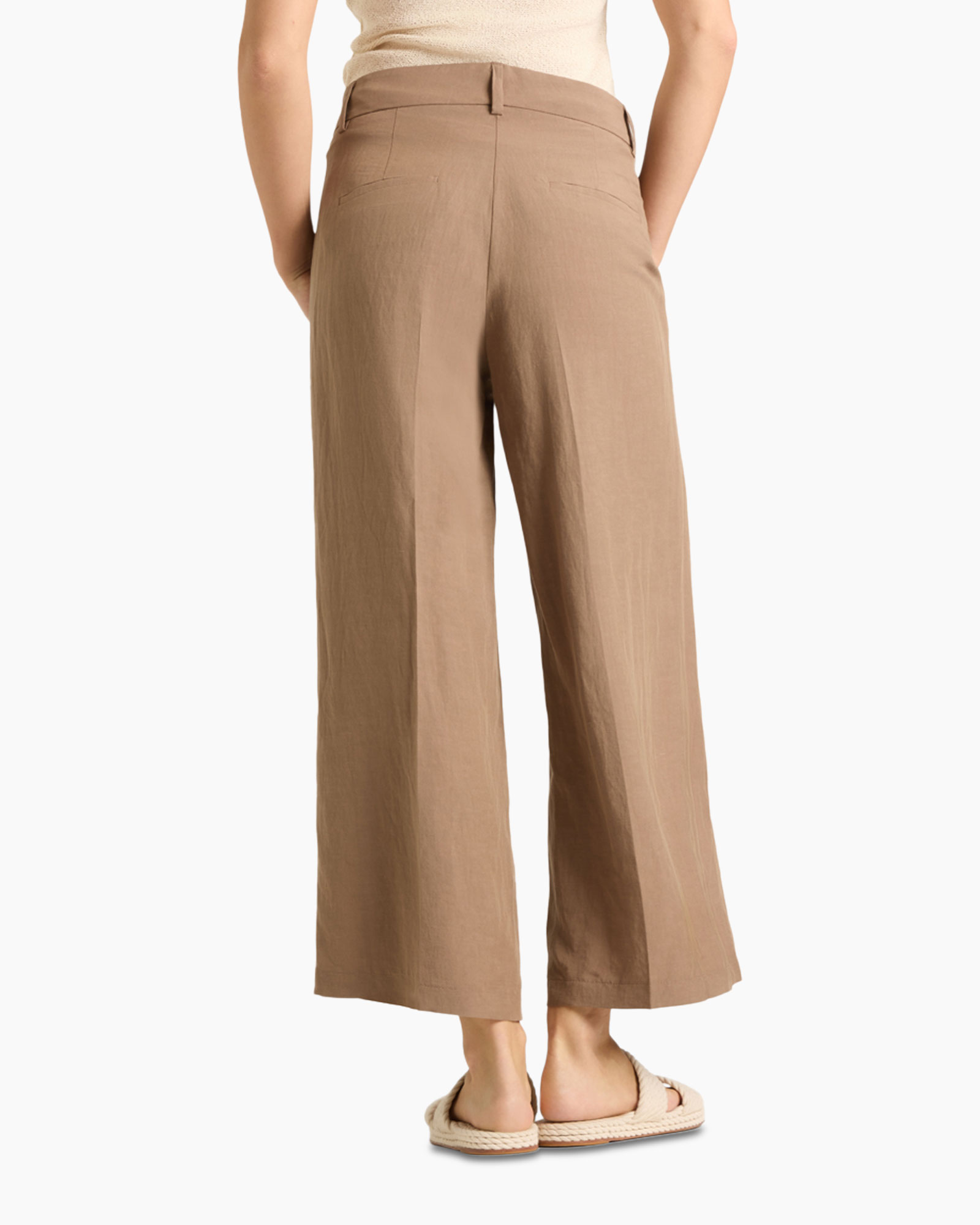 pants, wide-leg, beige, linen, back view