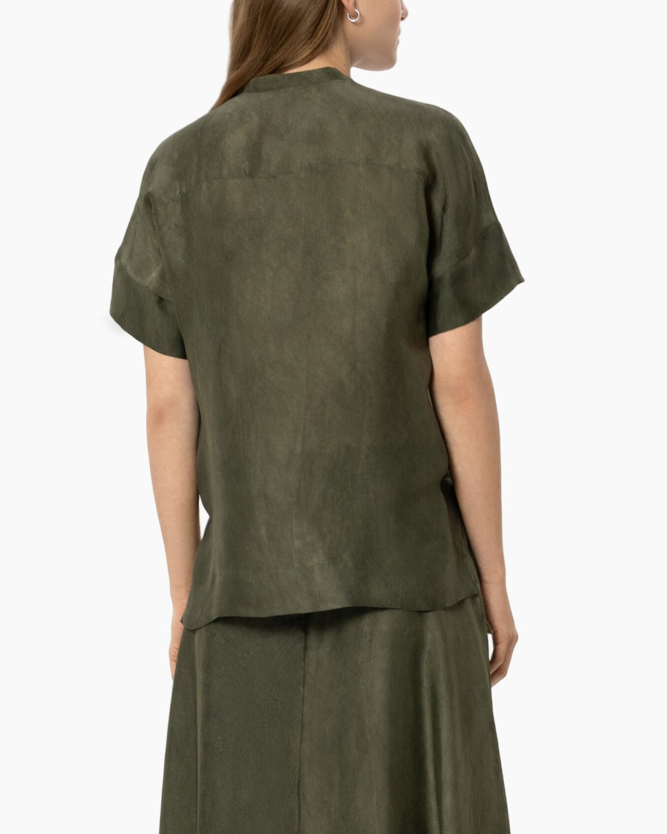 top, short-sleeve, olive-green, linen-like, shirt-dress