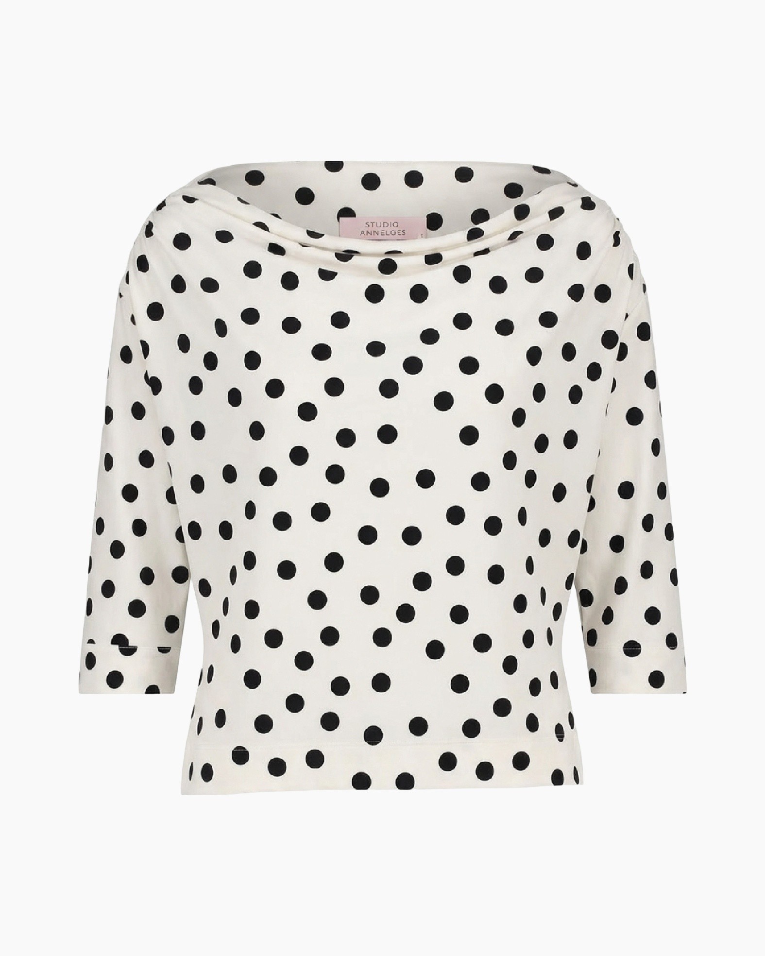 polka dot, top, 3/4 sleeve, white, print