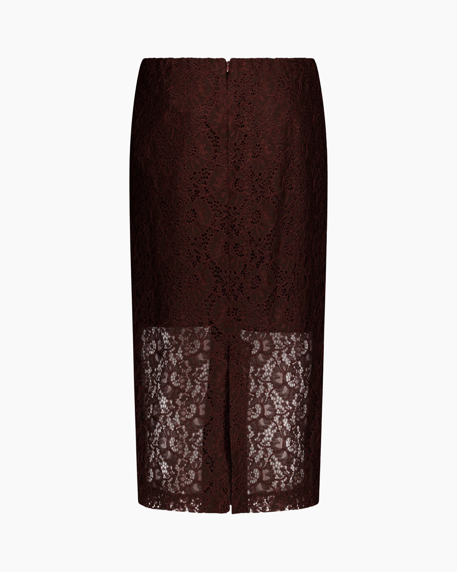lace, skirt, midnight-brown,  sheer-panel, knee-length