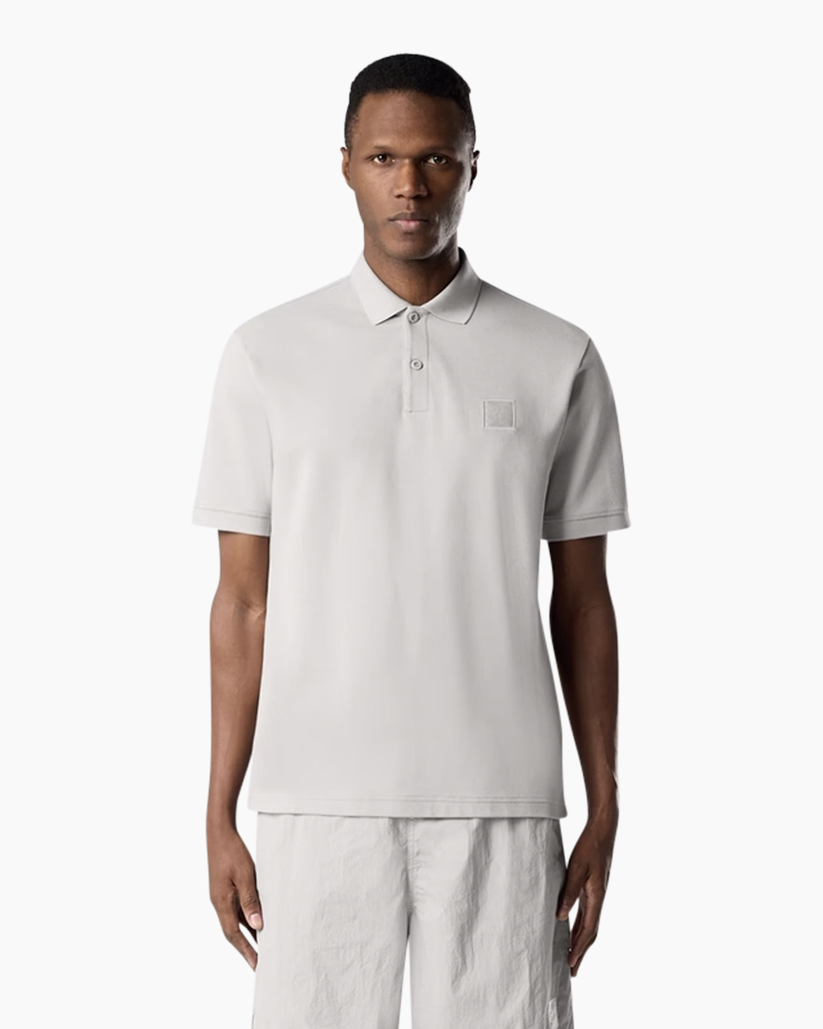 polo shirt, short sleeve, linen look, light gray, pocket square