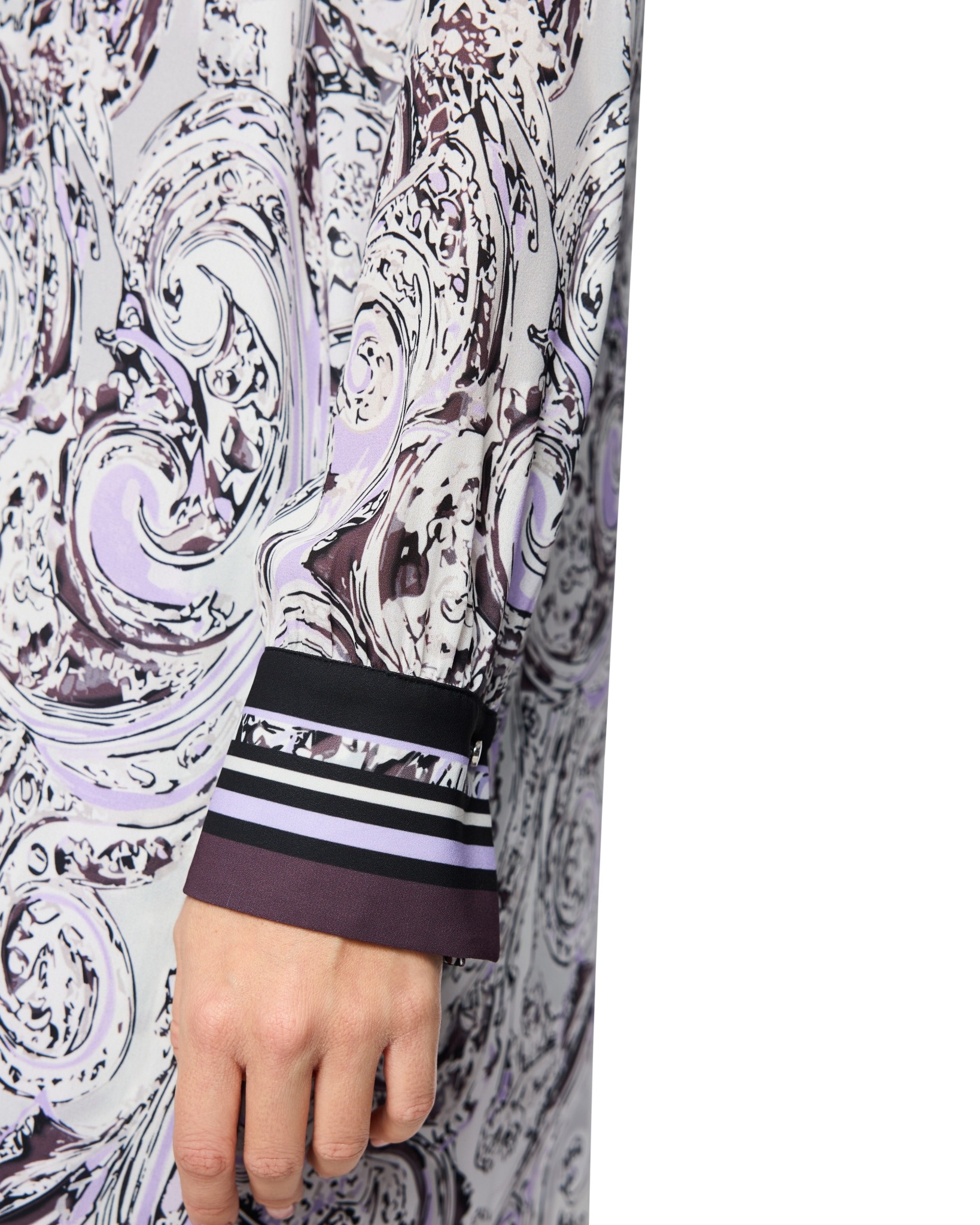 long-sleeve, purple, paisley, cuff-stripe, dress