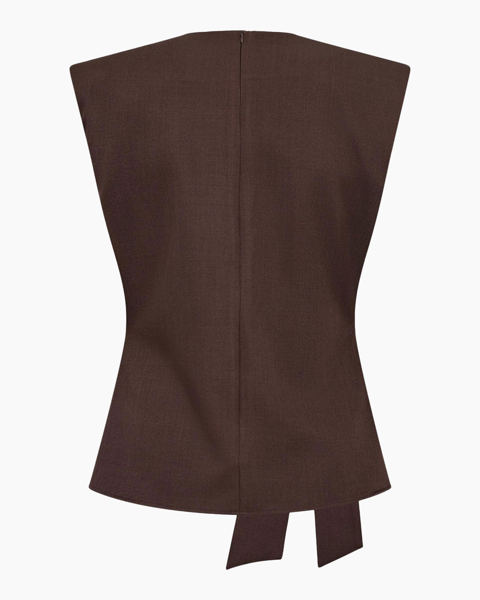 top, brown, sleevless, back zipper, elastic sides