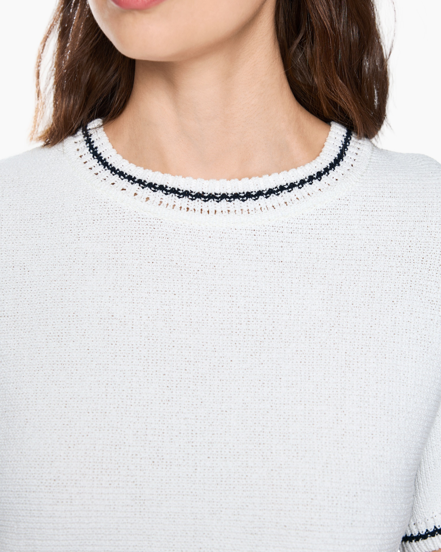sweater, knit, white, crewneck, contrast trim