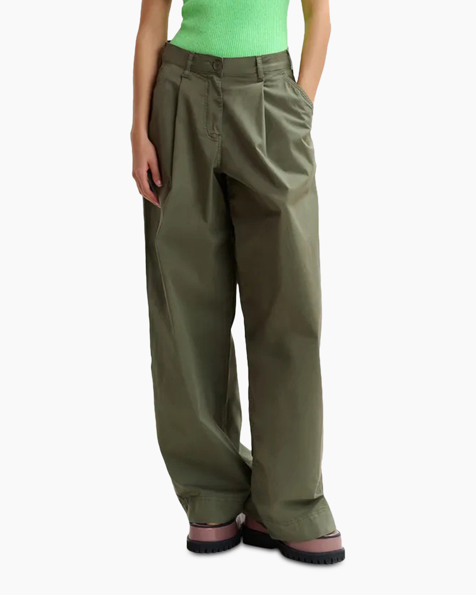 pants, olive-green, wide-leg, cargo, cinched-cuff