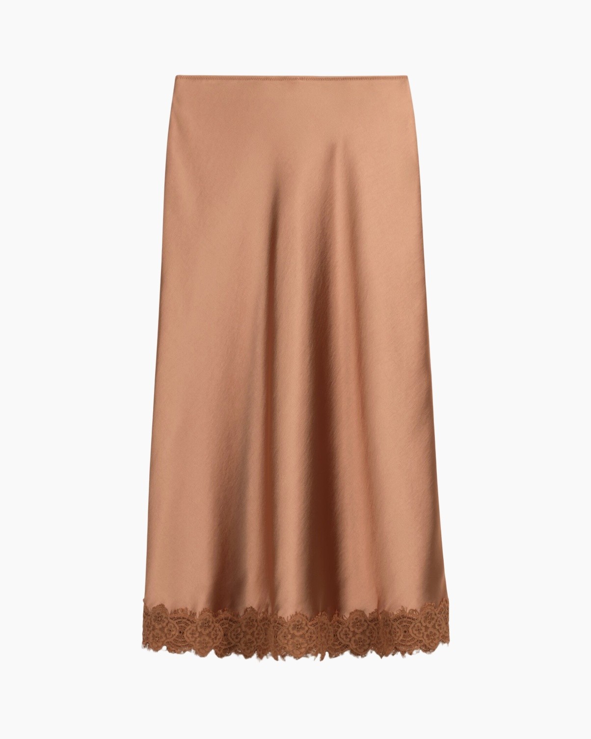 silk, skirt, midi, rust, lace hem
