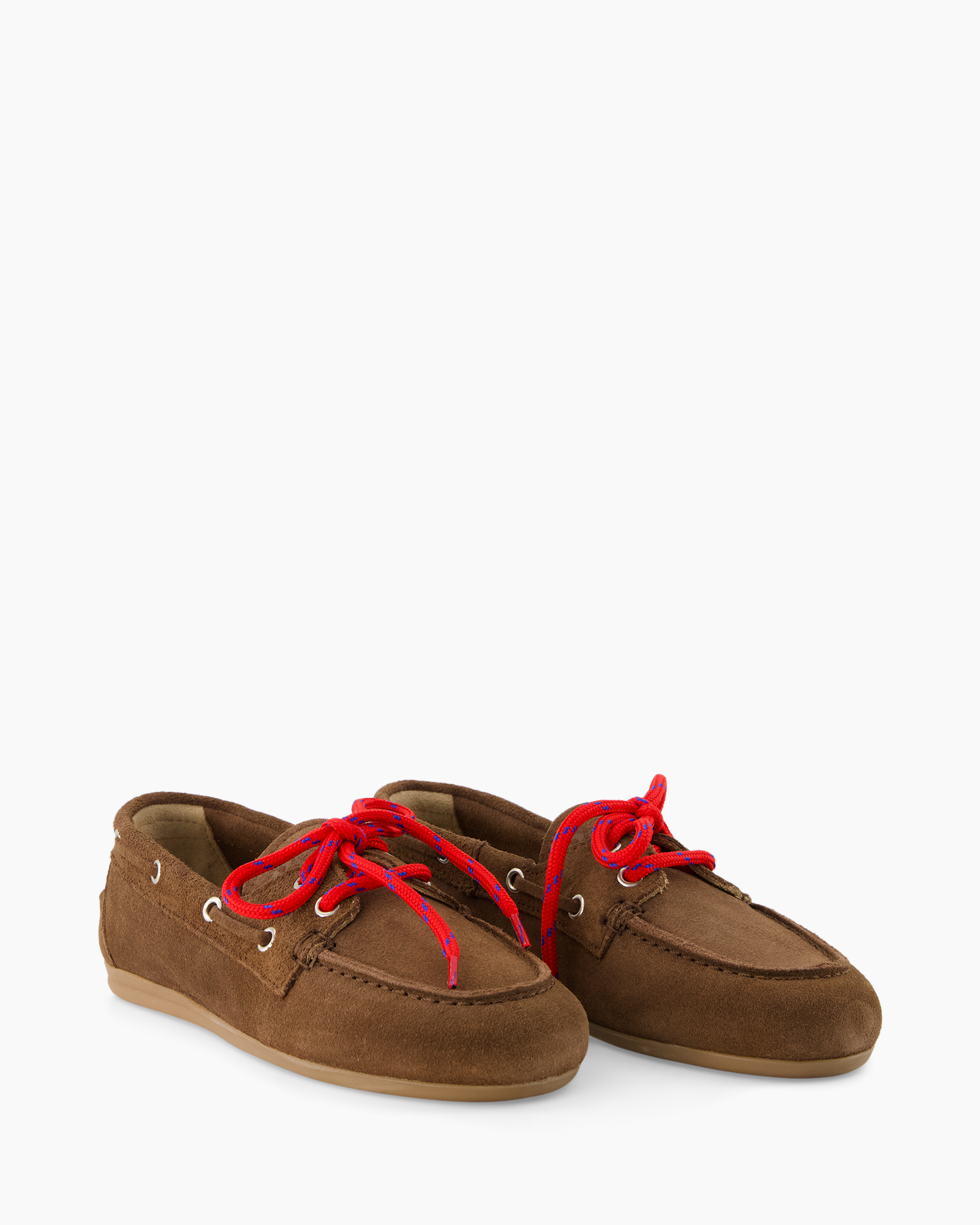 boat shoes, brown suede, red laces, laces, casual footwear