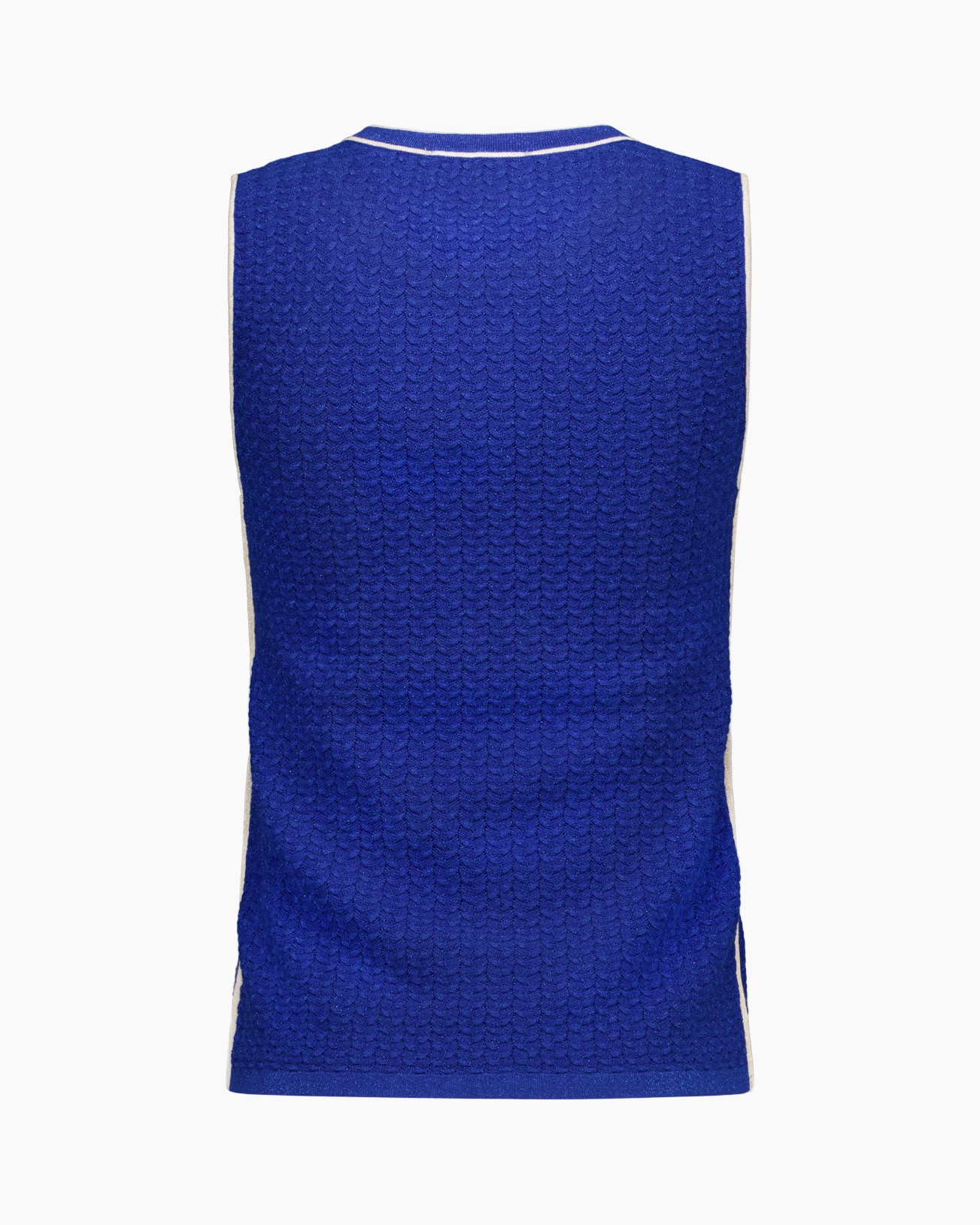 knitted vest, blue knit, sleeveless top, textured fabric, sporty vest
