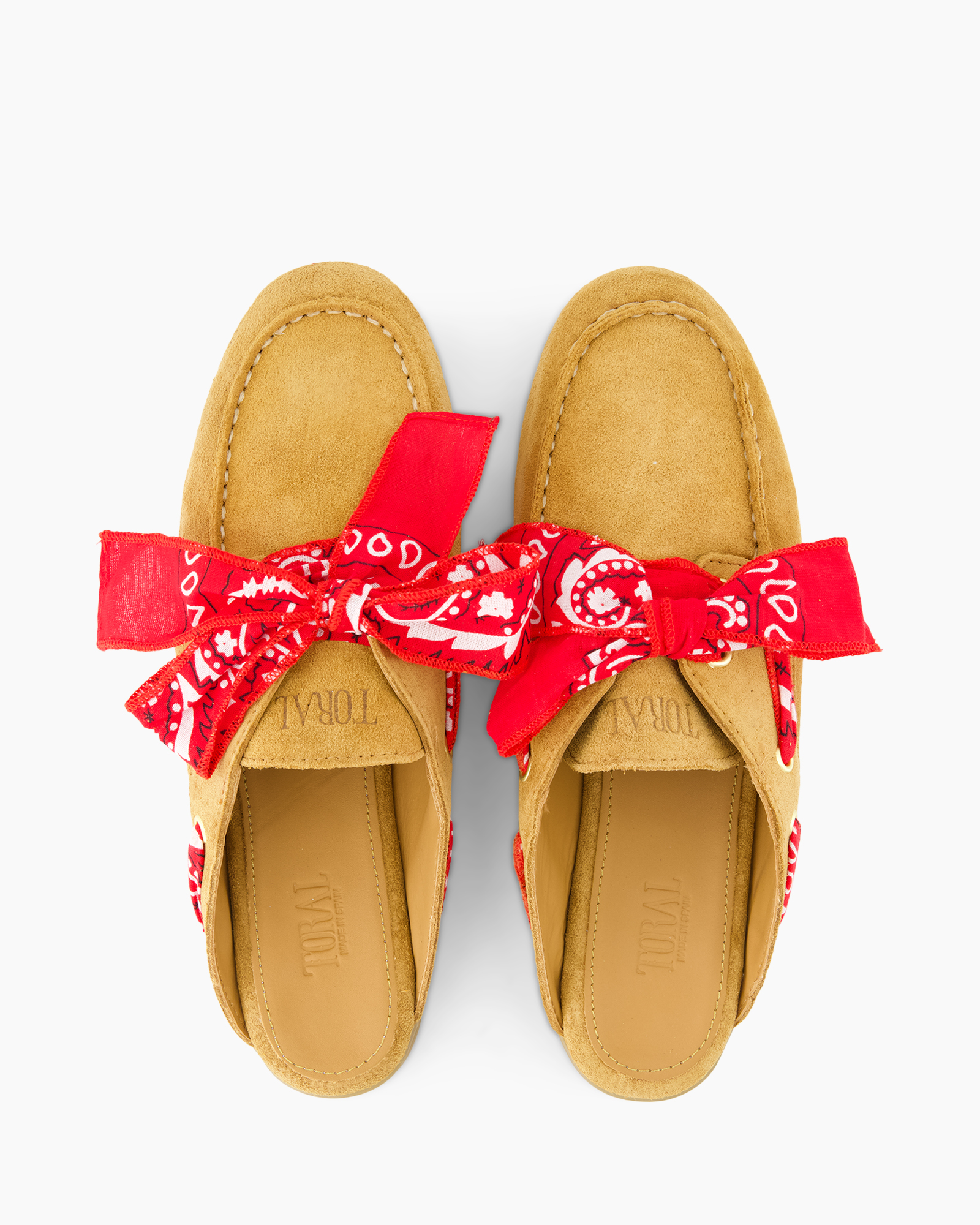 slipons, moccasins, red bow, bandana pattern, calf suede