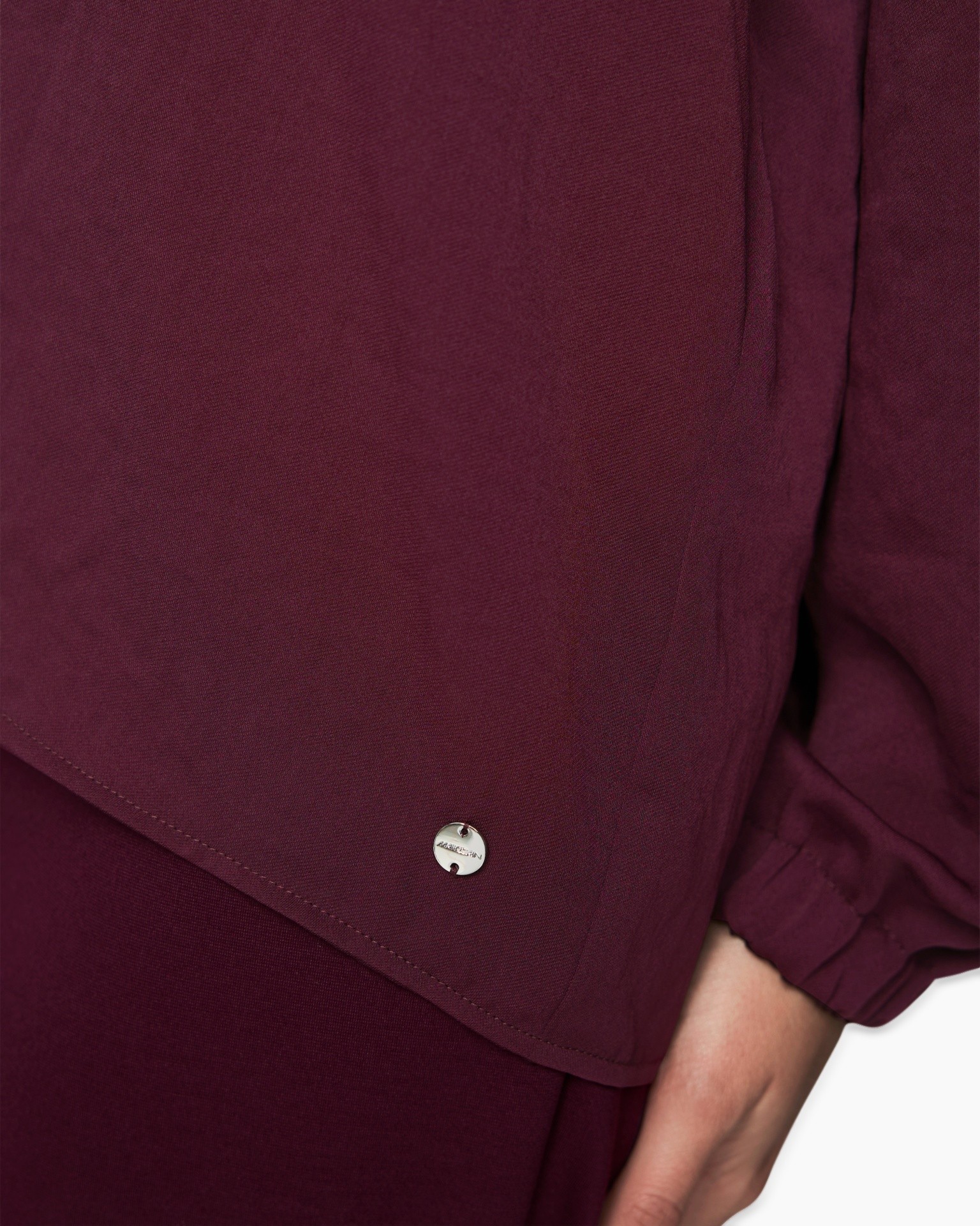 burgundy, long-sleeve, top, knit, metallic logo