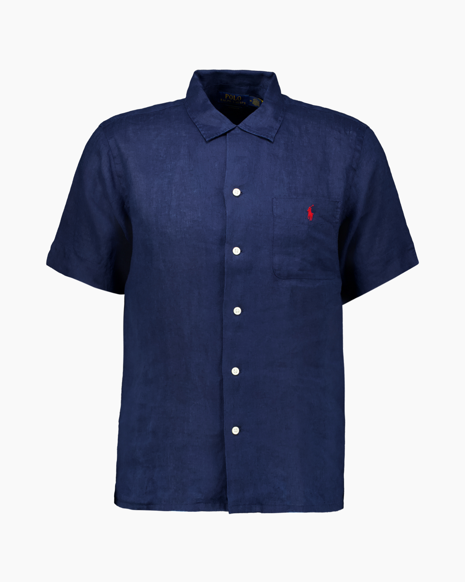 short-sleeve, button-down, linen, navy, pocket-crest
