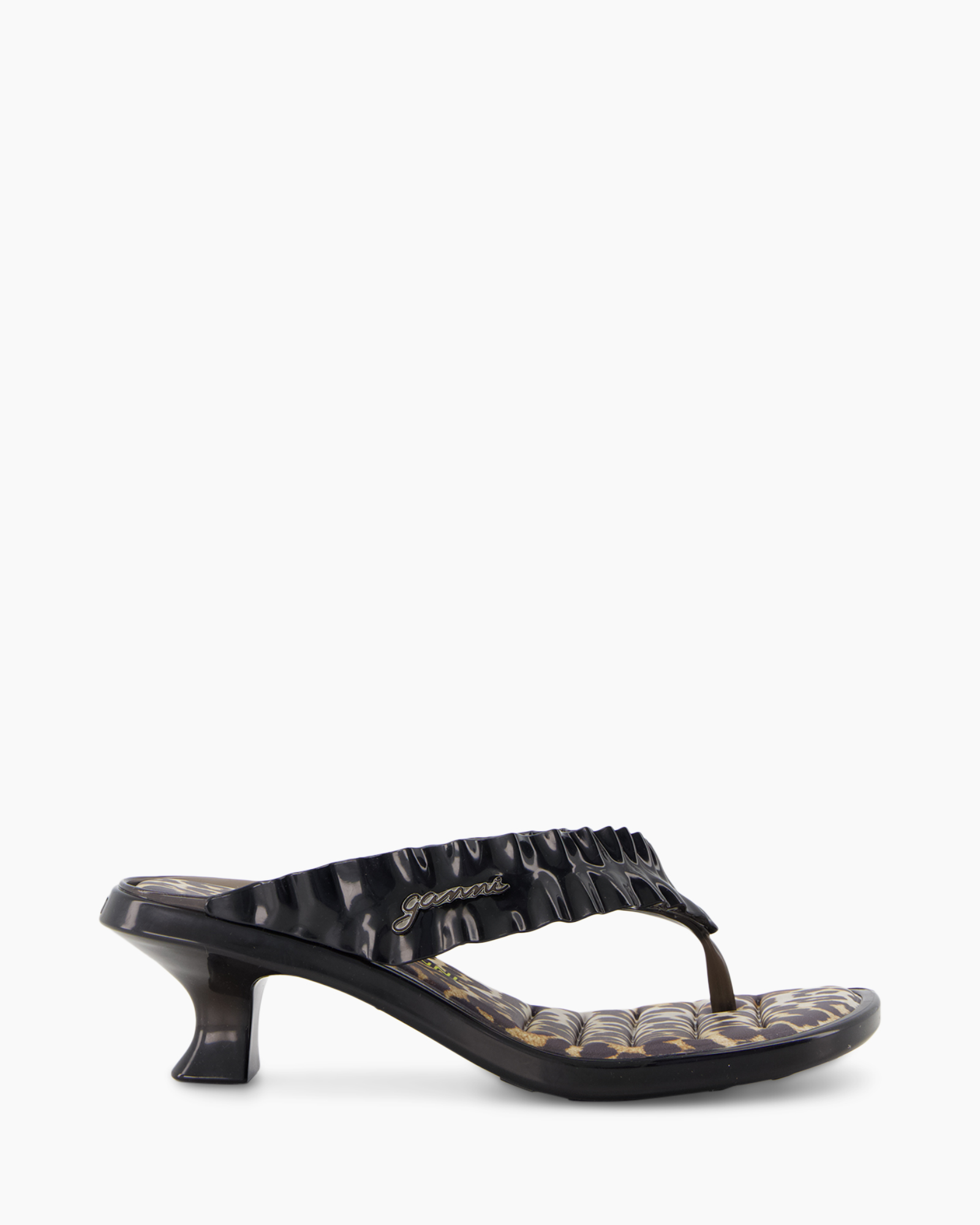 sandals, slippers, mid-heel, flip-flop, ruched strap