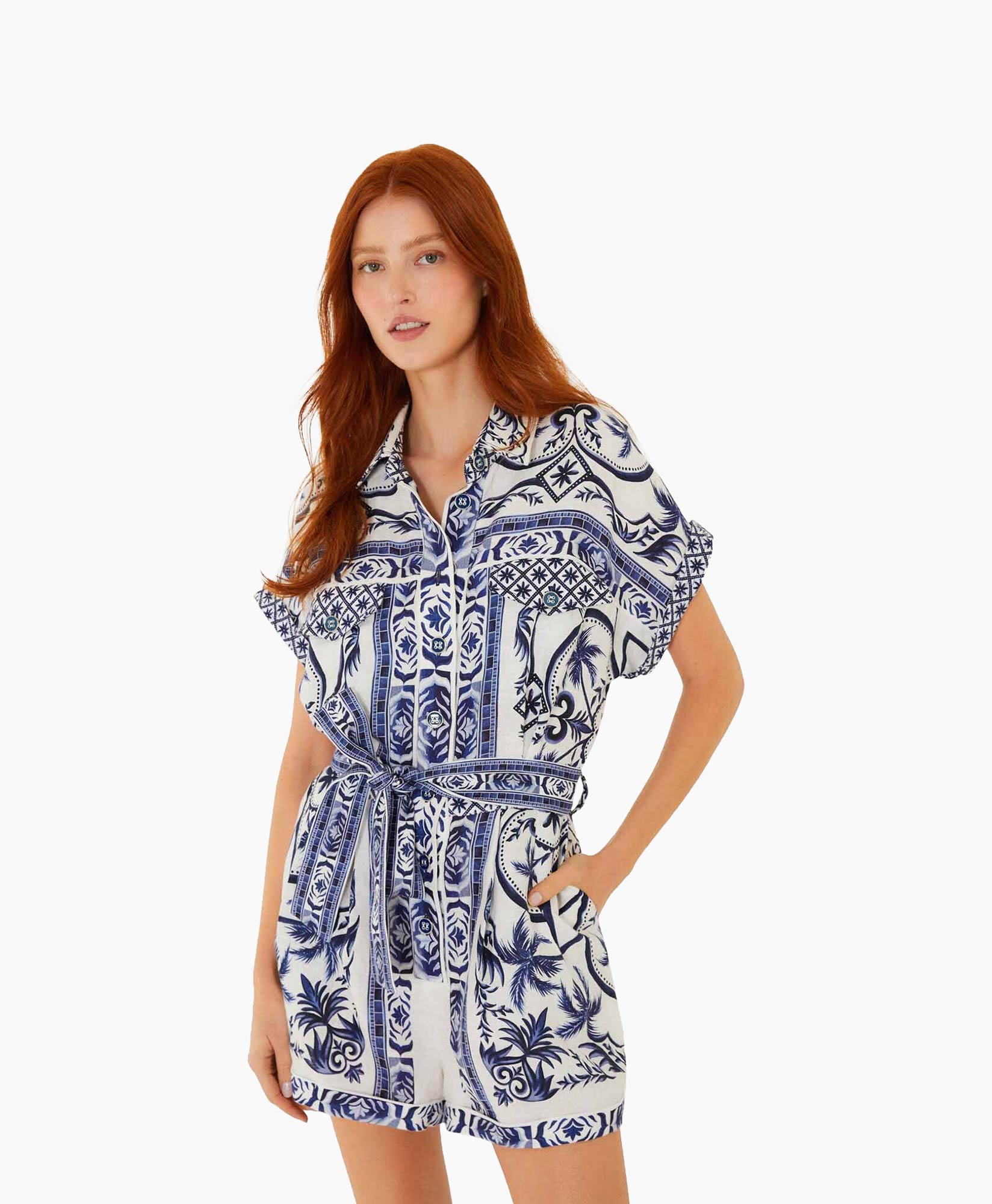 romper, summer, shorts, blue, patterned