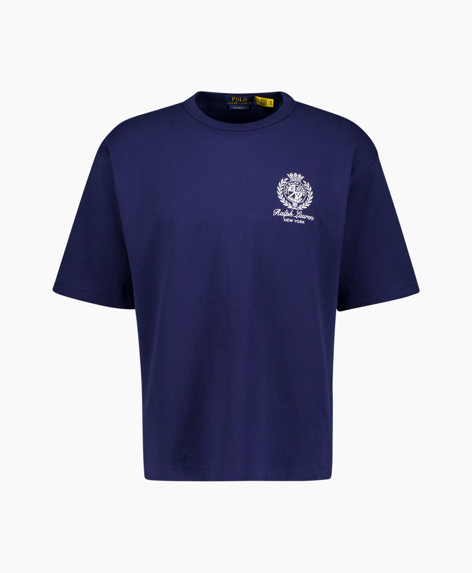 t-shirt, short sleeve, navy, logo emblem, crew neck