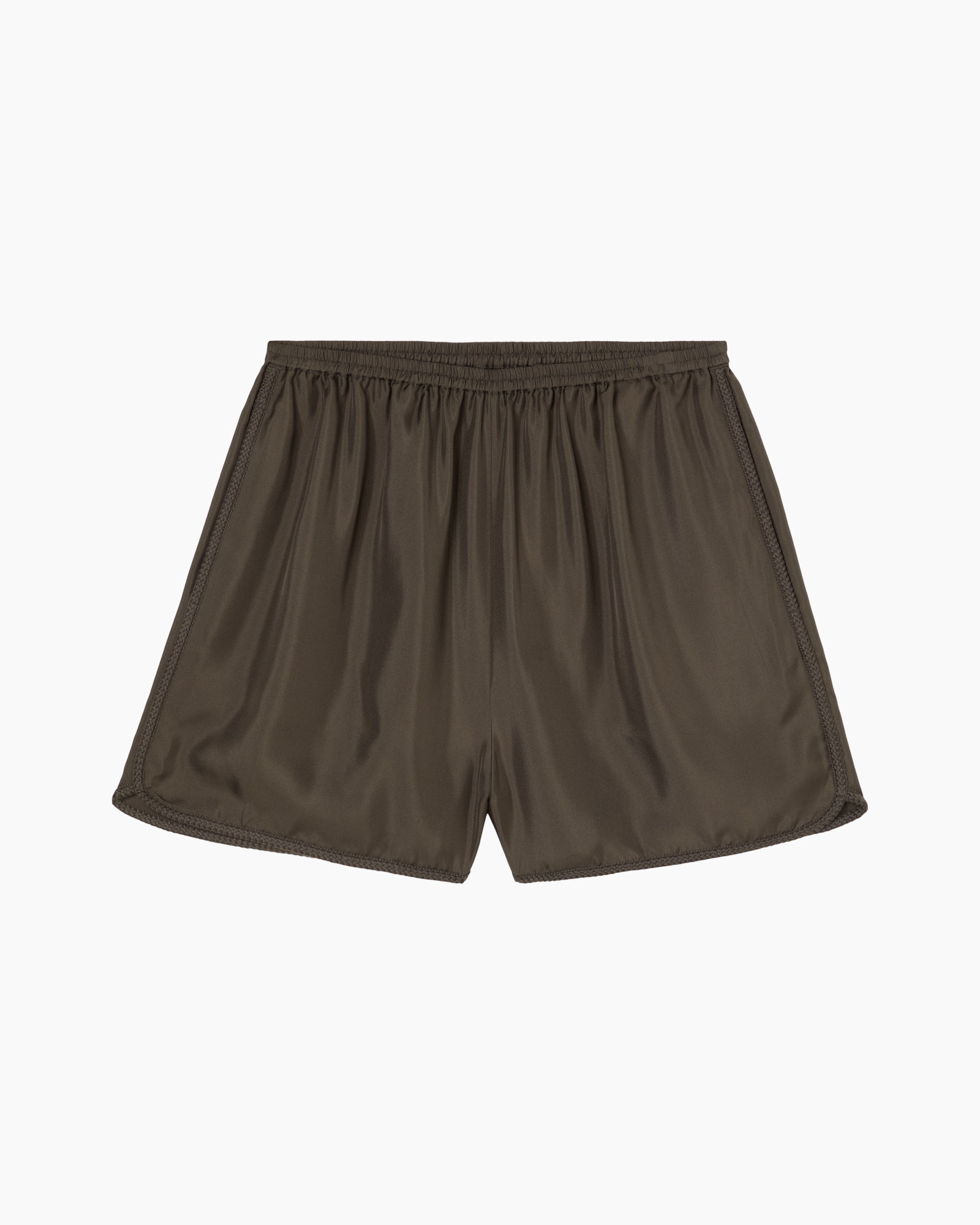 shorts, athletic, brown, elastic waistband, plain