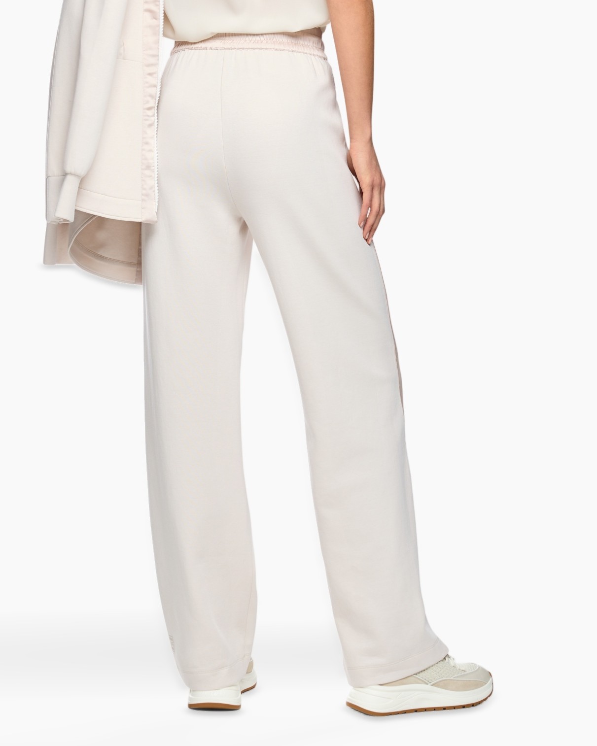sweatpants, drawstring, wide-leg, beige, panel-trim