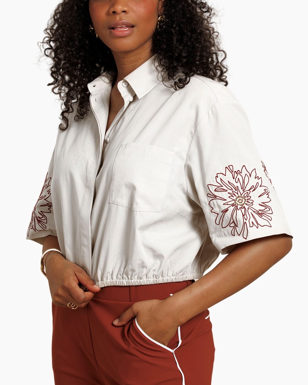 shirt, embroidery, short-sleeve, collar, pocket