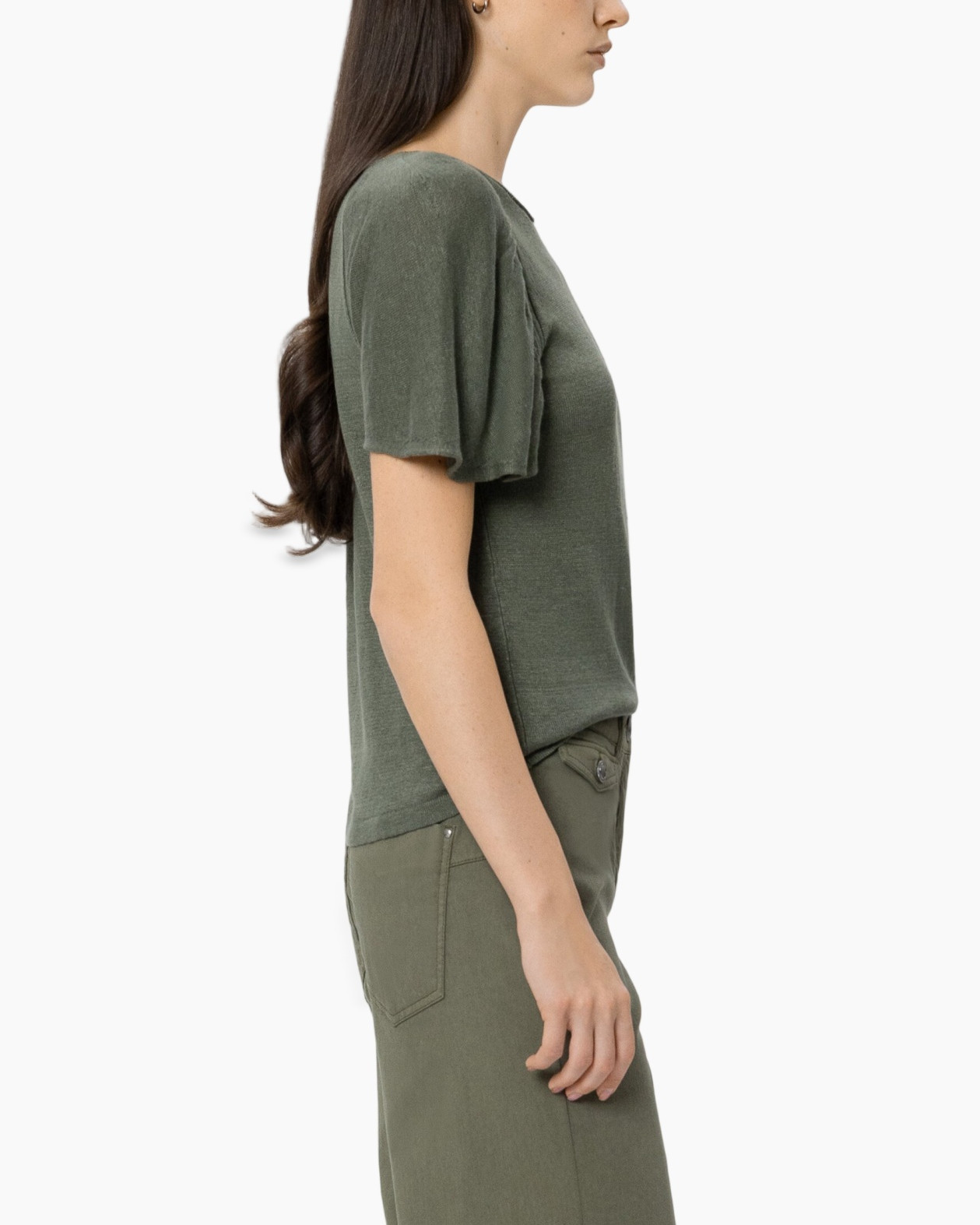 t-shirt, short sleeves, olive green, knit, casual top
