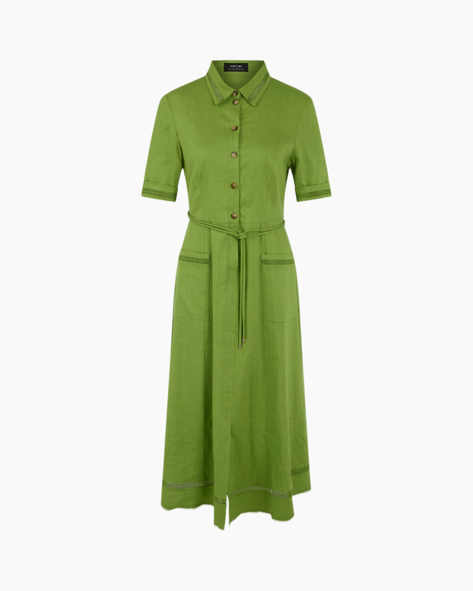 green, dress, mid-length, linen, belted