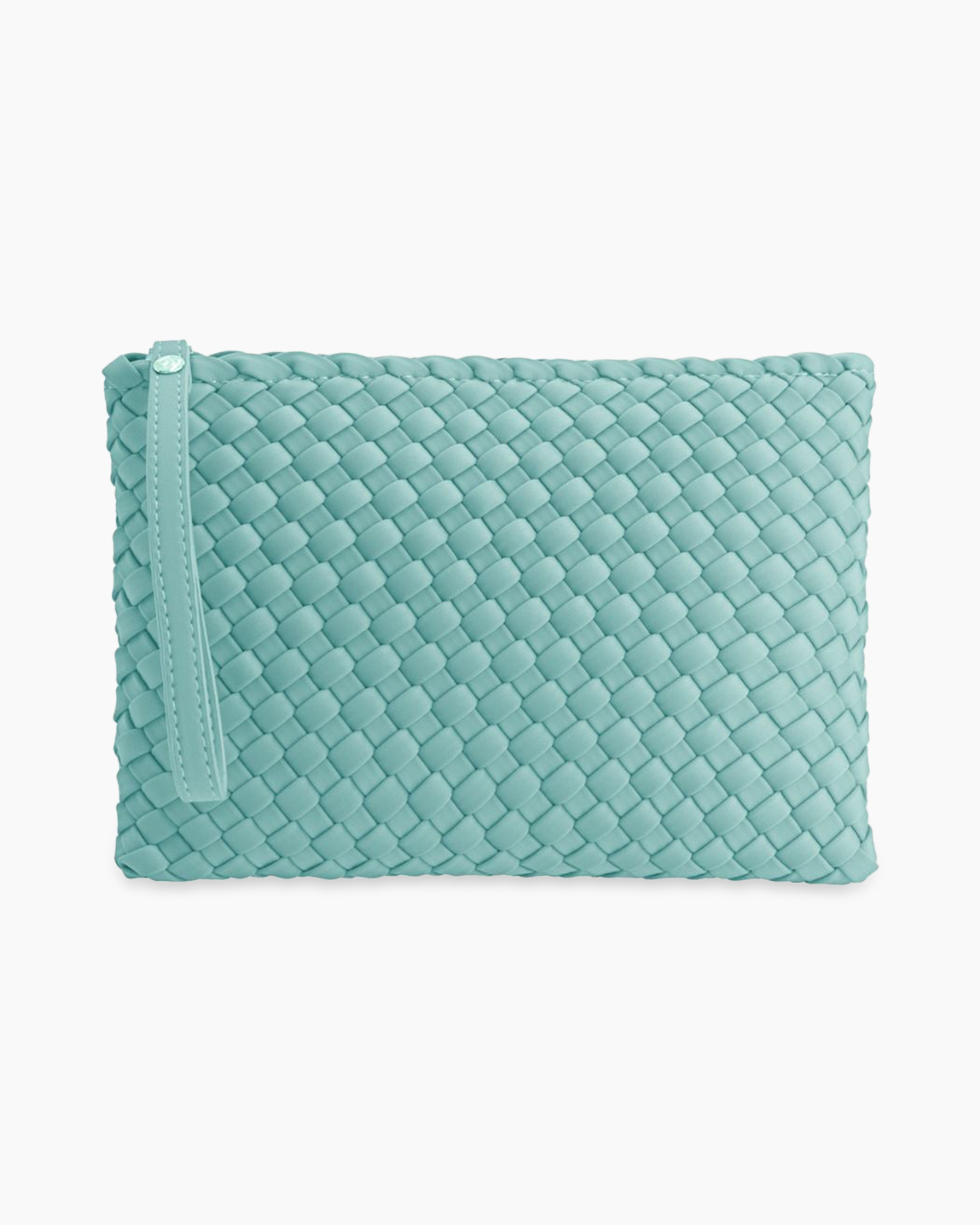 clutch, wallet, woven, turquoise, zipper