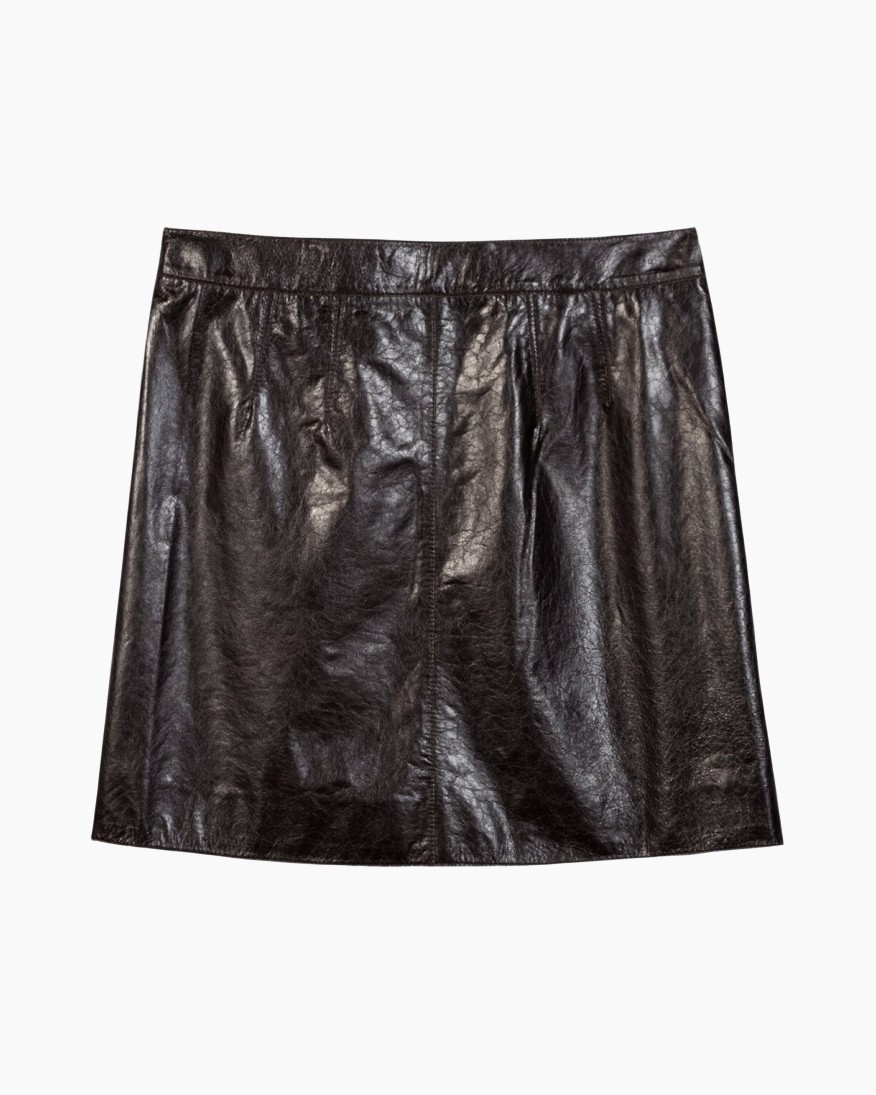 skirt, leather, black, mini, a-line