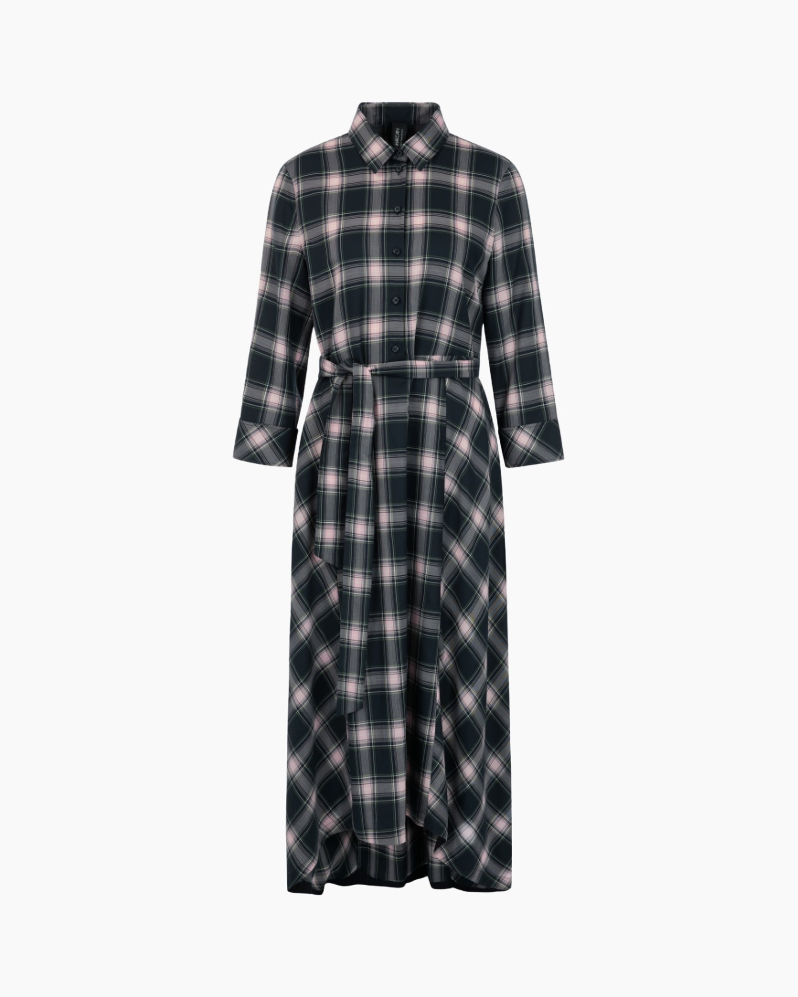 plaid, maxi dress, shirt dress, belted, long-sleeve