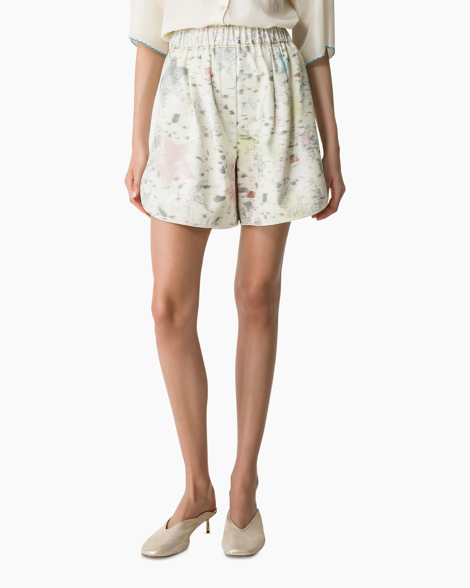 shorts, skirt, printed, elastic waistband, midi?